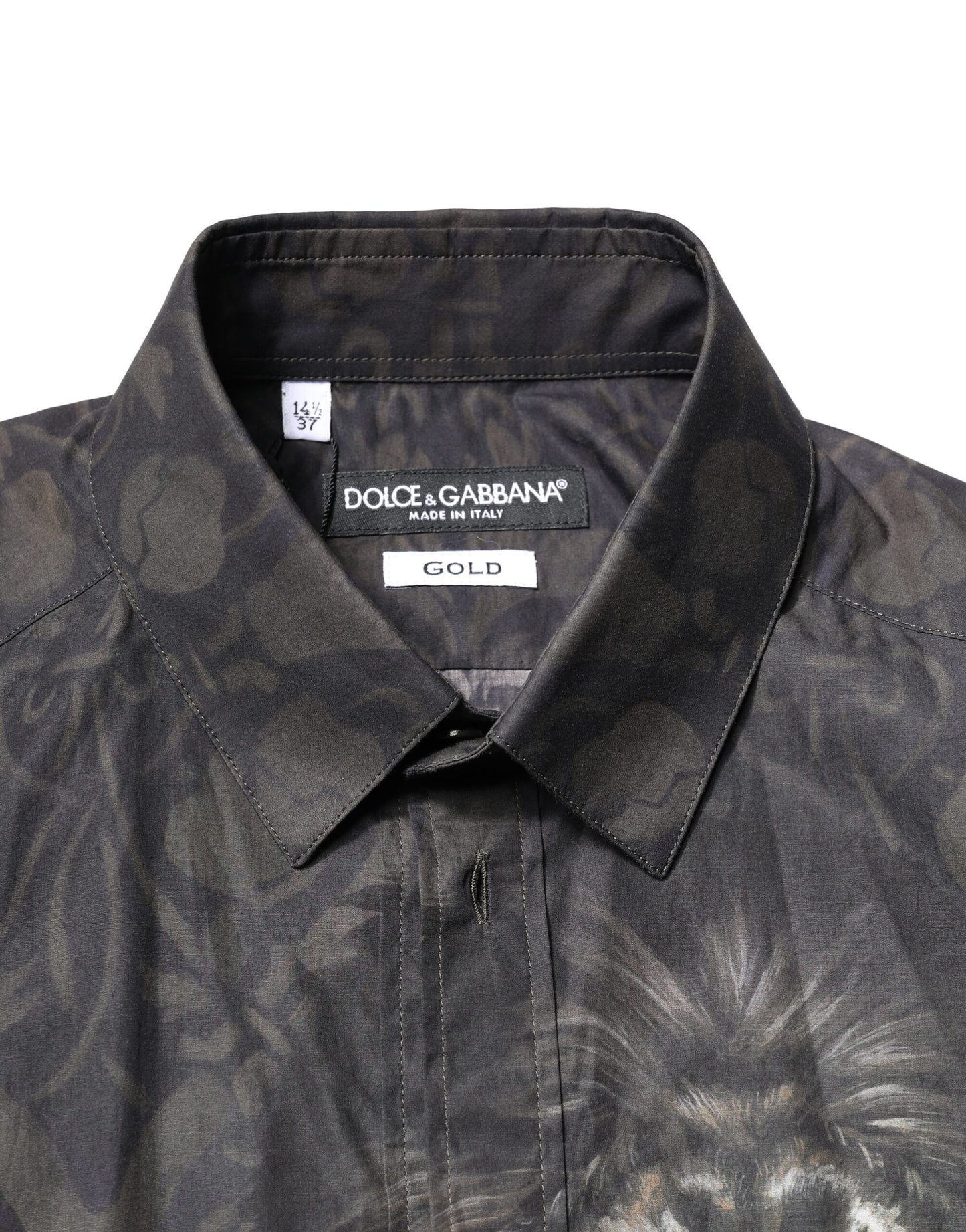 Camisa de vestir Dolce & Gabbana con retrato de mascota real negra dorada