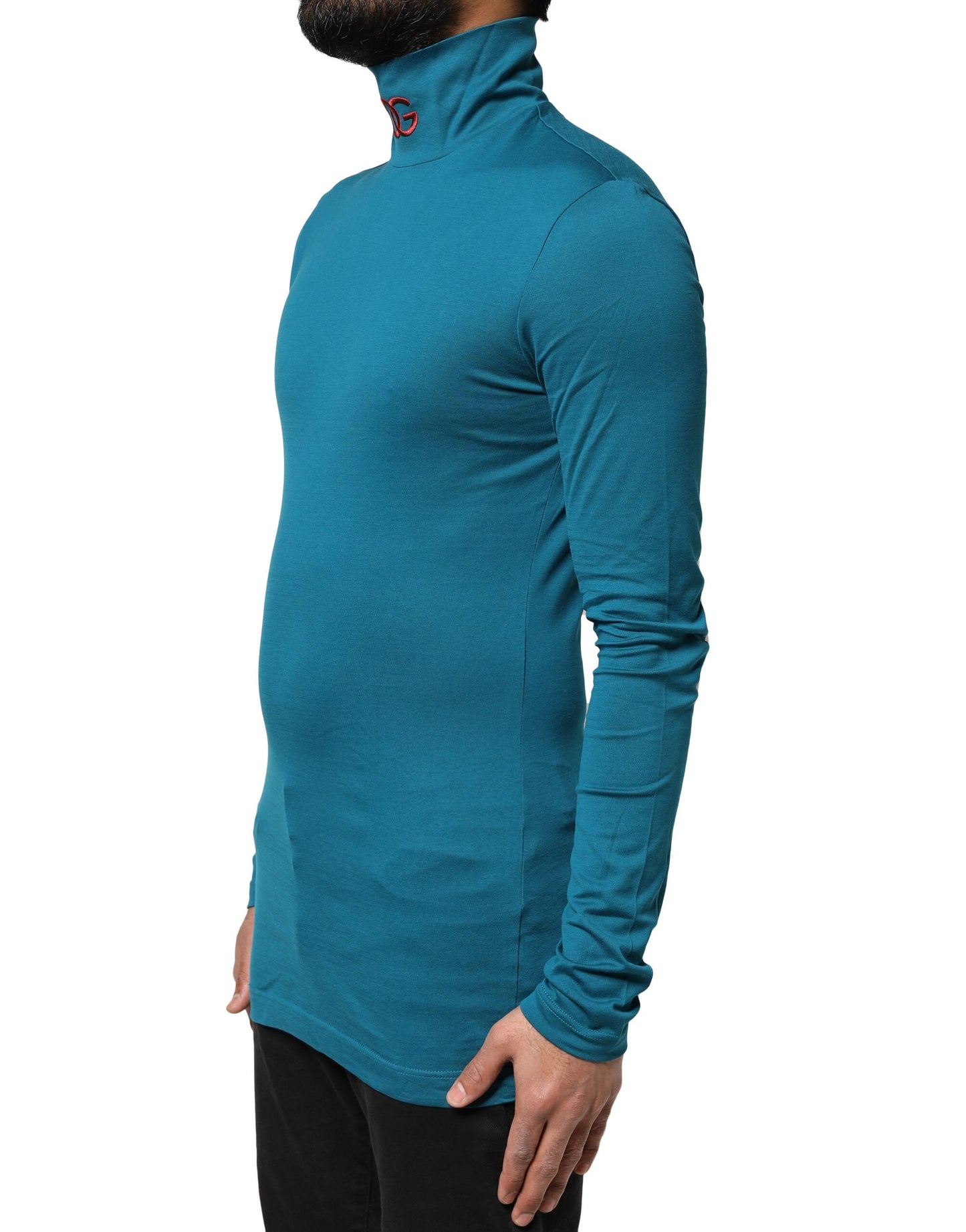 Suéter de cuello alto de algodón azul de manga larga de Dolce & Gabbana