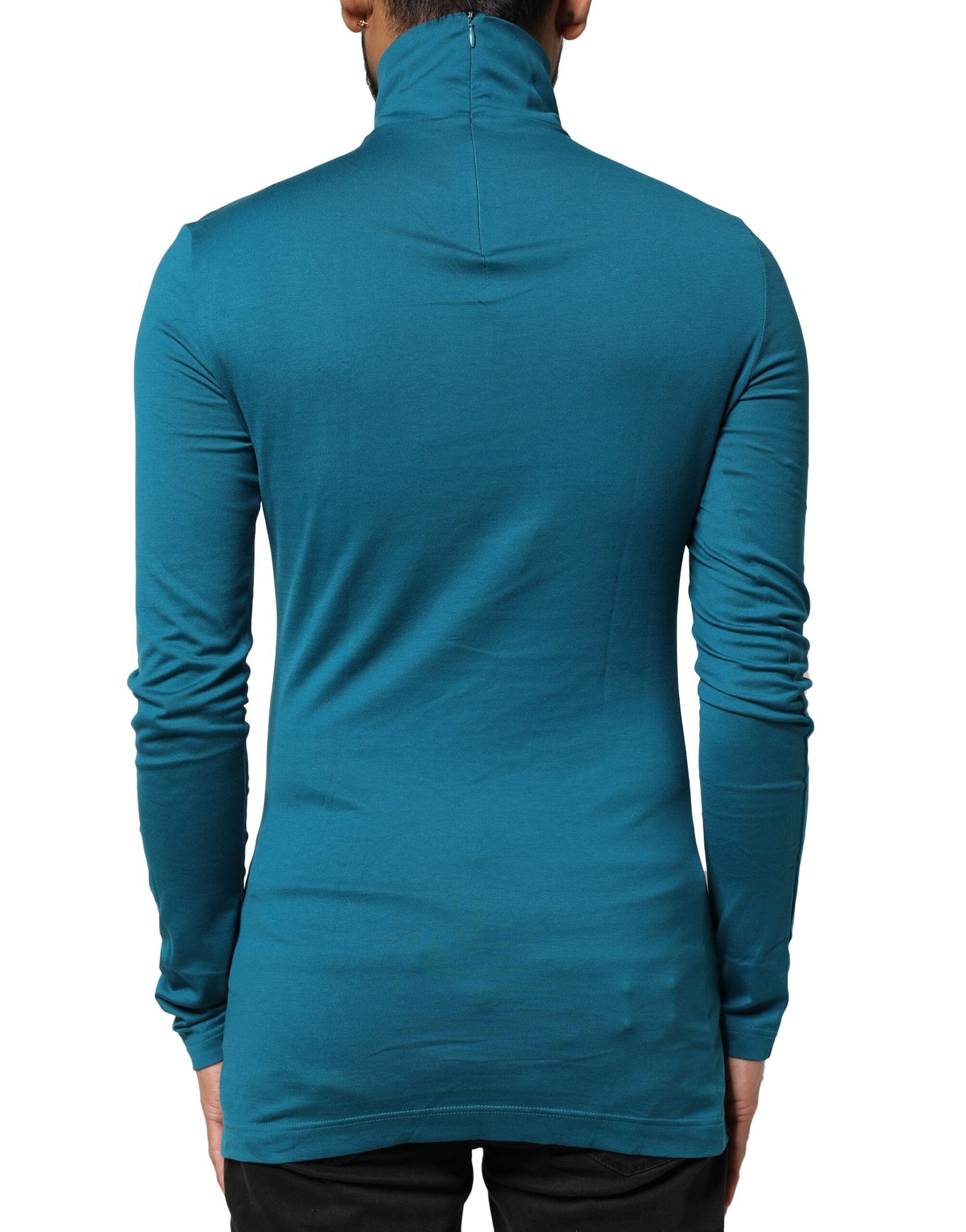 Suéter de cuello alto de algodón azul de manga larga de Dolce & Gabbana