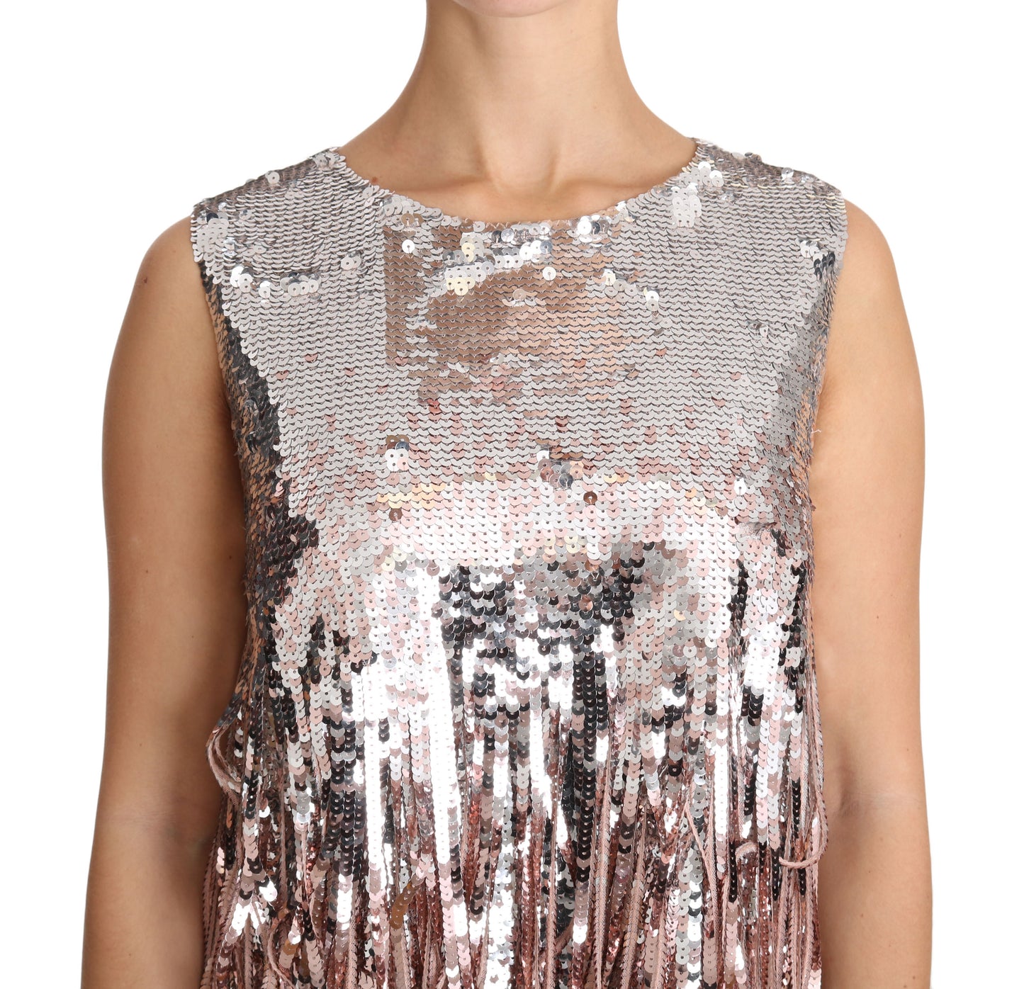 Dolce & Gabbana Top Elegance con flecos y lentejuelas rosa dorado