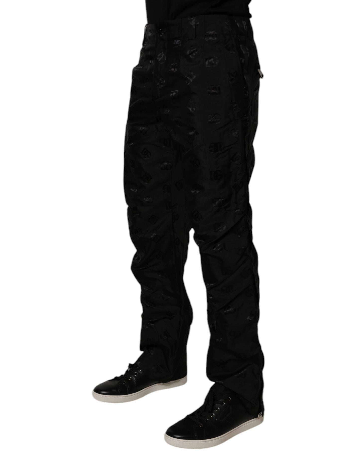 Pantalones rectos con monograma y logotipo negro de Dolce & Gabbana
