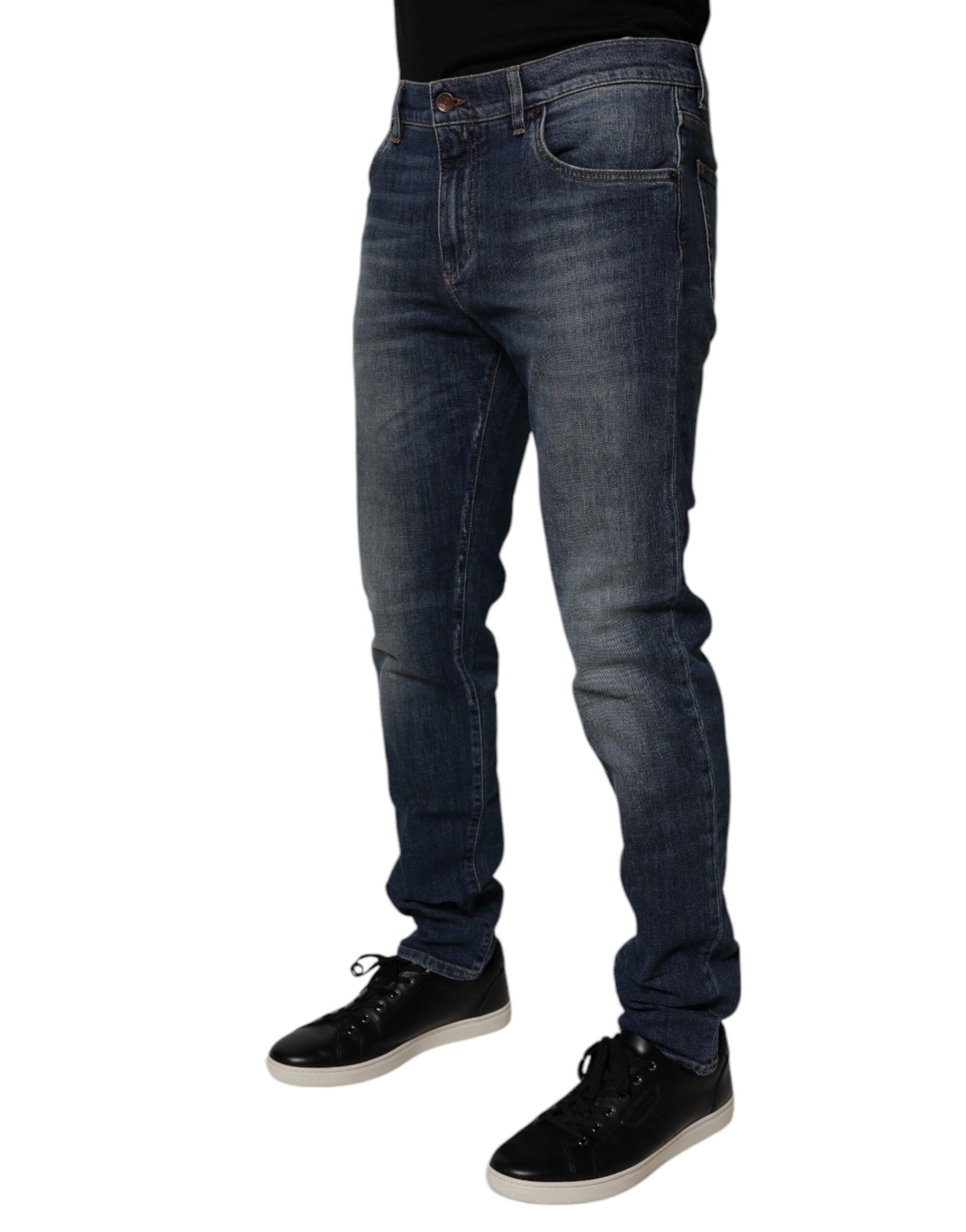 Vaqueros ajustados de cuero y algodón azul oscuro de Dolce & Gabbana