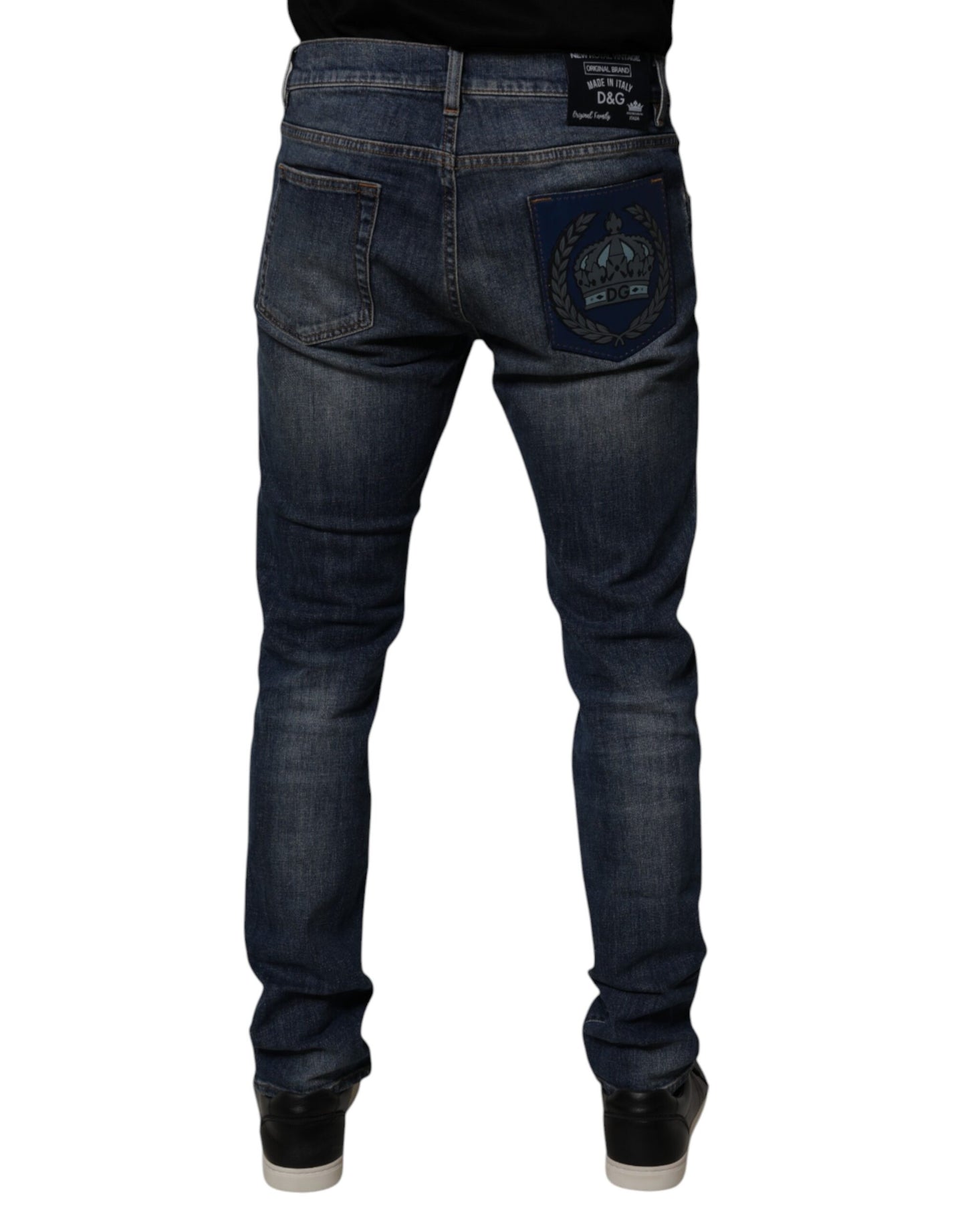 Vaqueros ajustados de cuero y algodón azul oscuro de Dolce & Gabbana