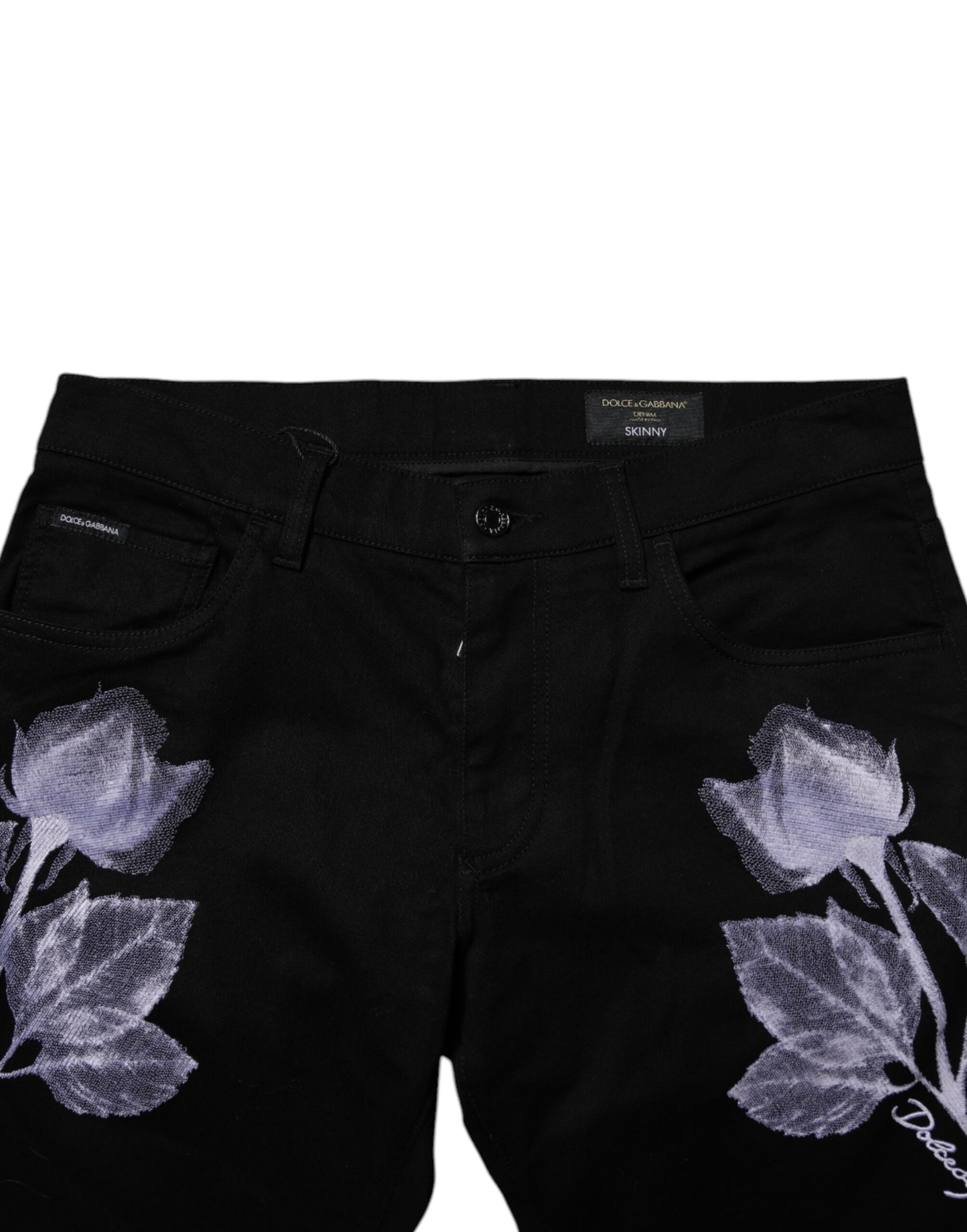 Vaqueros ajustados de algodón con estampado floral negro de Dolce & Gabbana para hombre