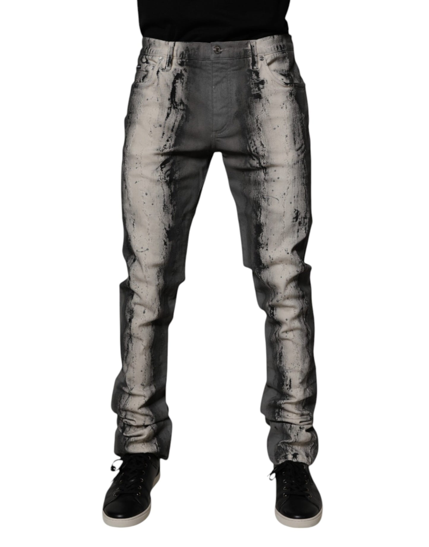 Vaqueros ajustados de algodón con efecto tie-dye en gris de Dolce & Gabbana para hombre