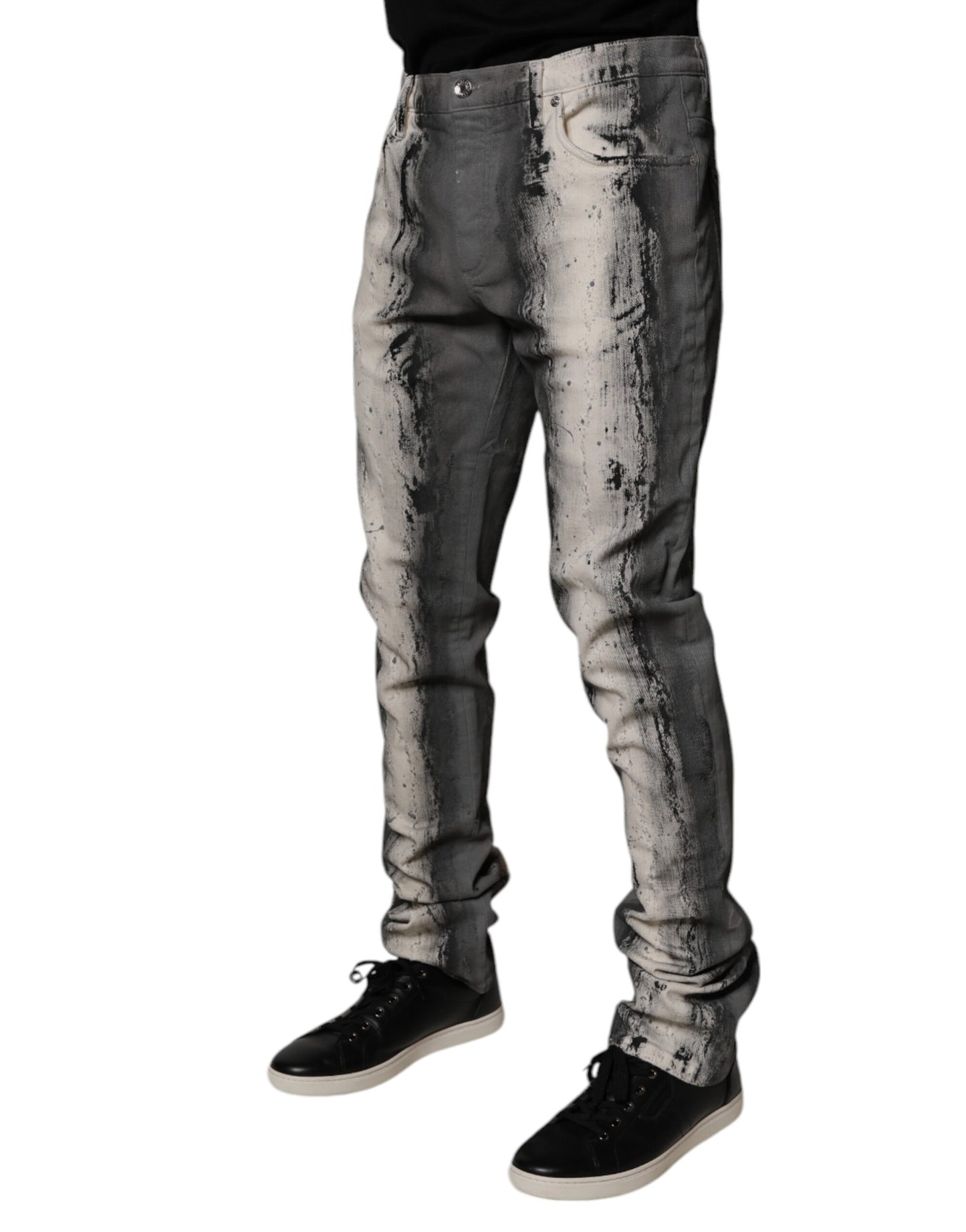 Vaqueros ajustados de algodón con efecto tie-dye en gris de Dolce & Gabbana para hombre