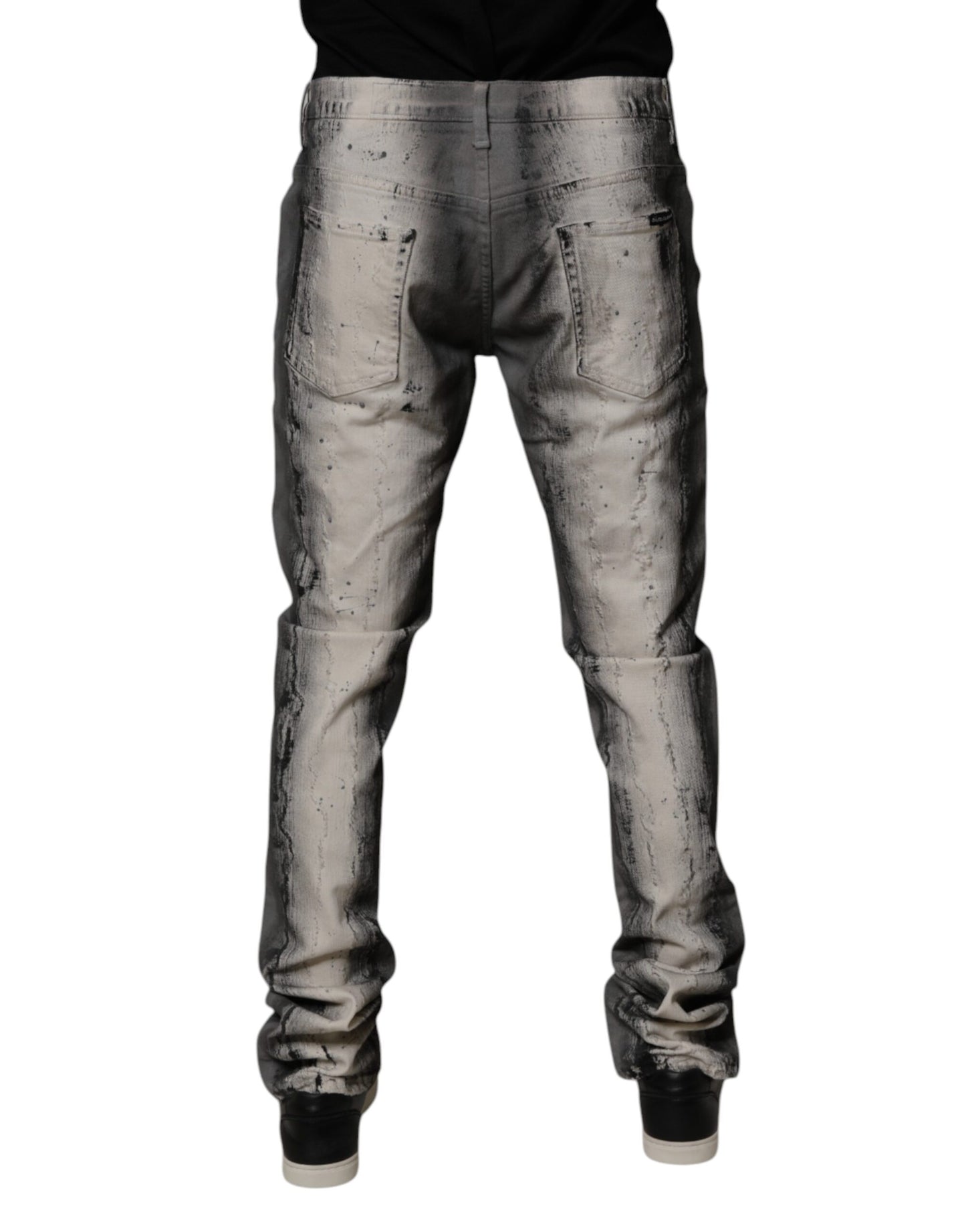 Vaqueros ajustados de algodón con efecto tie-dye en gris de Dolce & Gabbana para hombre