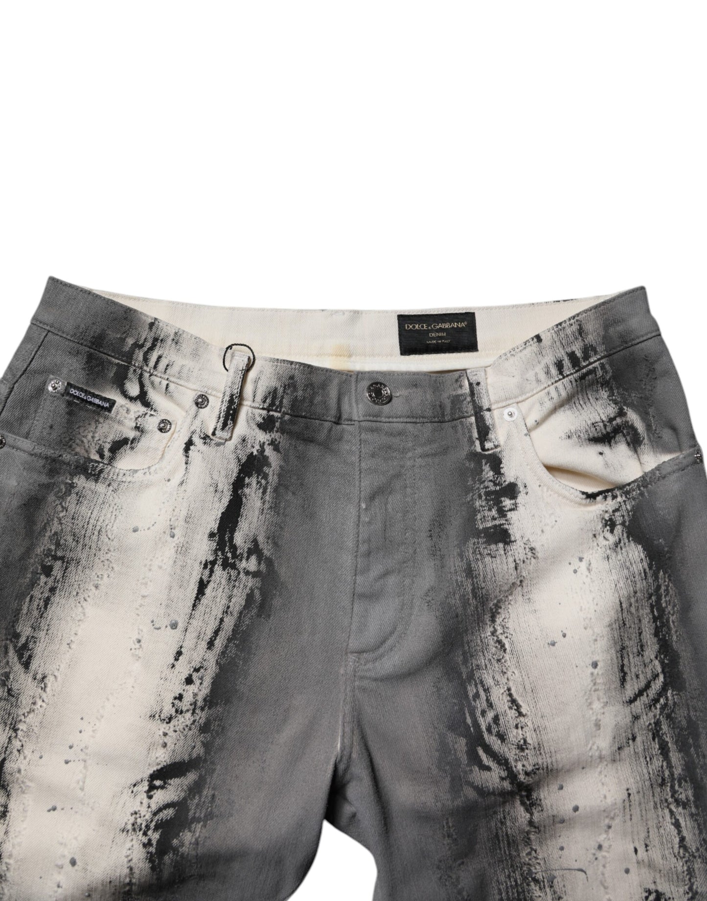 Vaqueros ajustados de algodón con efecto tie-dye en gris de Dolce & Gabbana para hombre