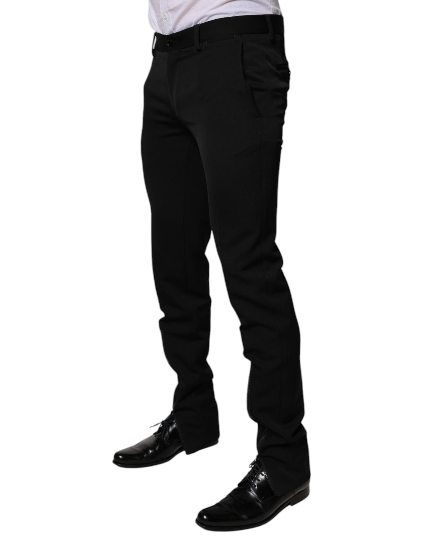 Pantalones de vestir formales cónicos de lana negra de Dolce & Gabbana