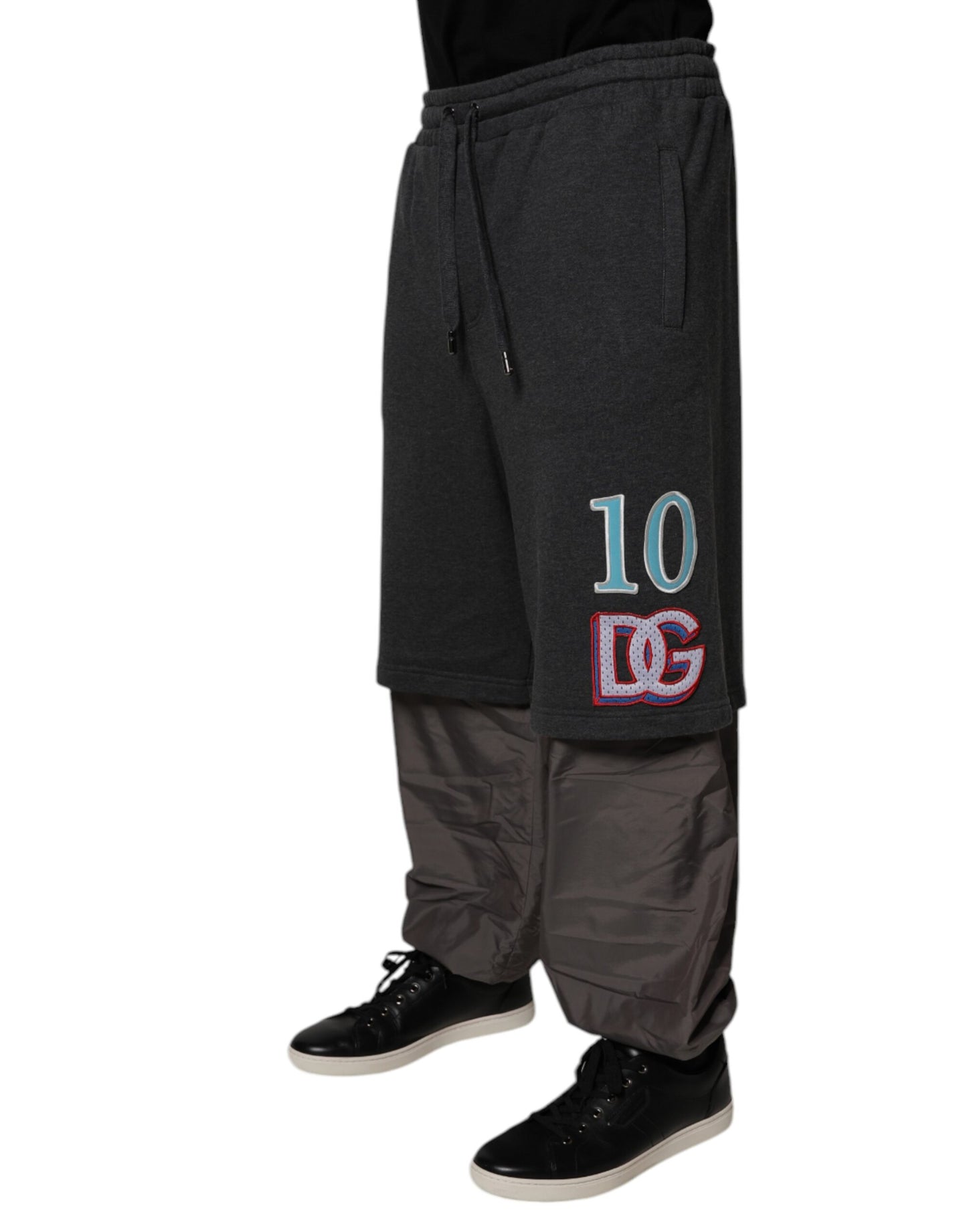 Pantalones deportivos rectos de algodón gris oscuro con capas de Dolce & Gabbana
