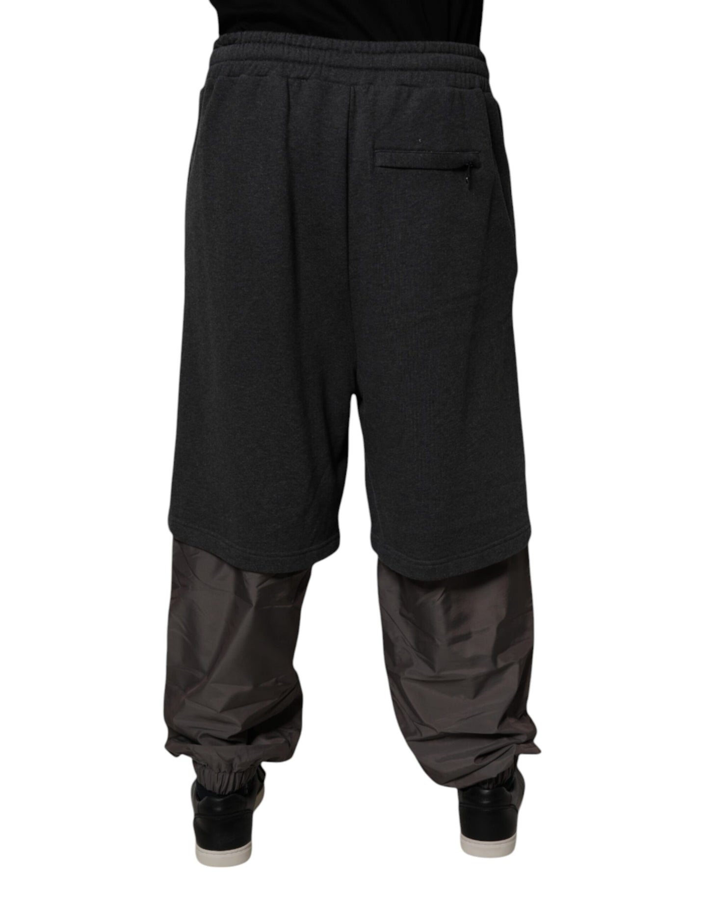 Pantalones deportivos rectos de algodón gris oscuro con capas de Dolce & Gabbana