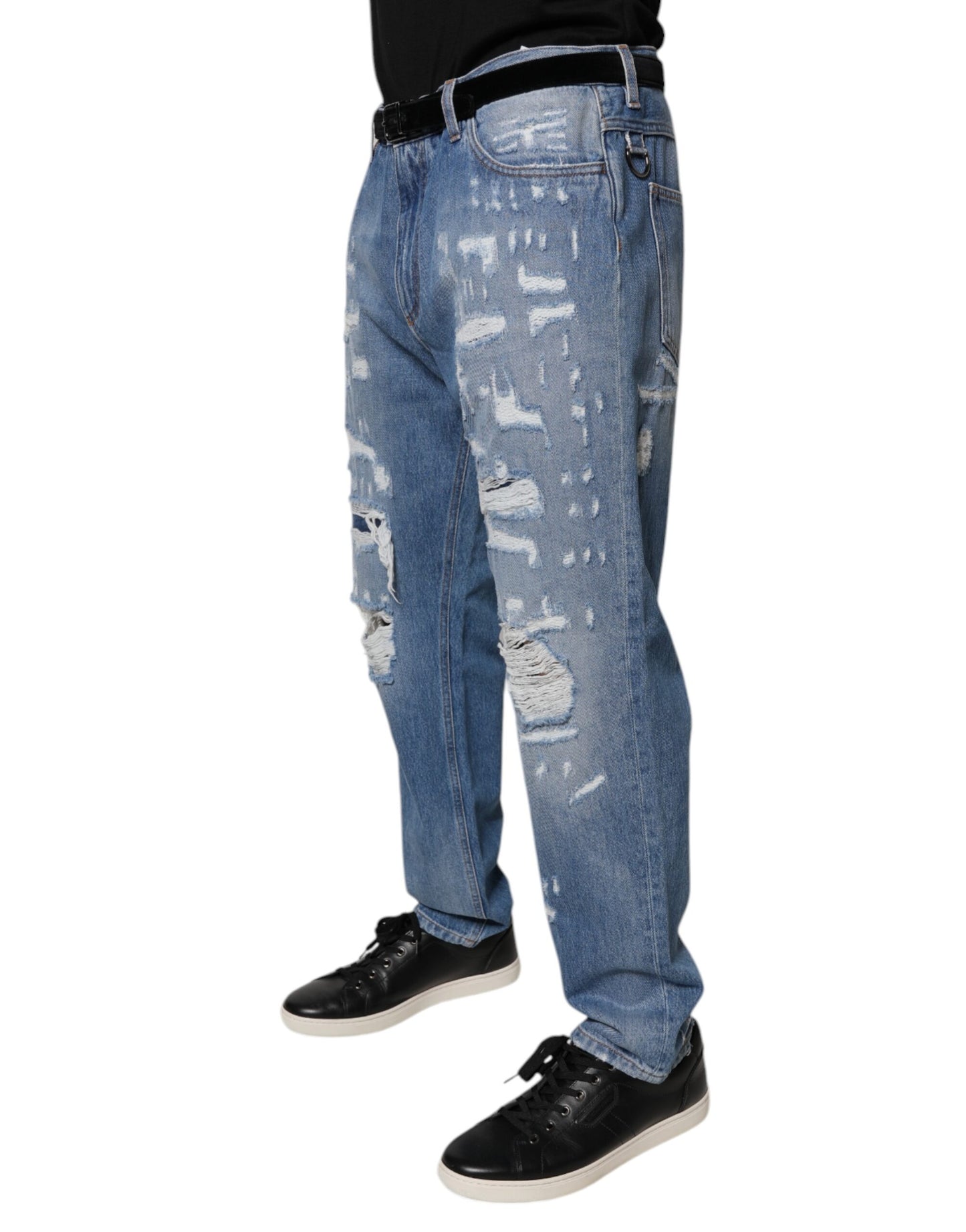 Vaqueros rectos de algodón azul desgastado de Dolce & Gabbana