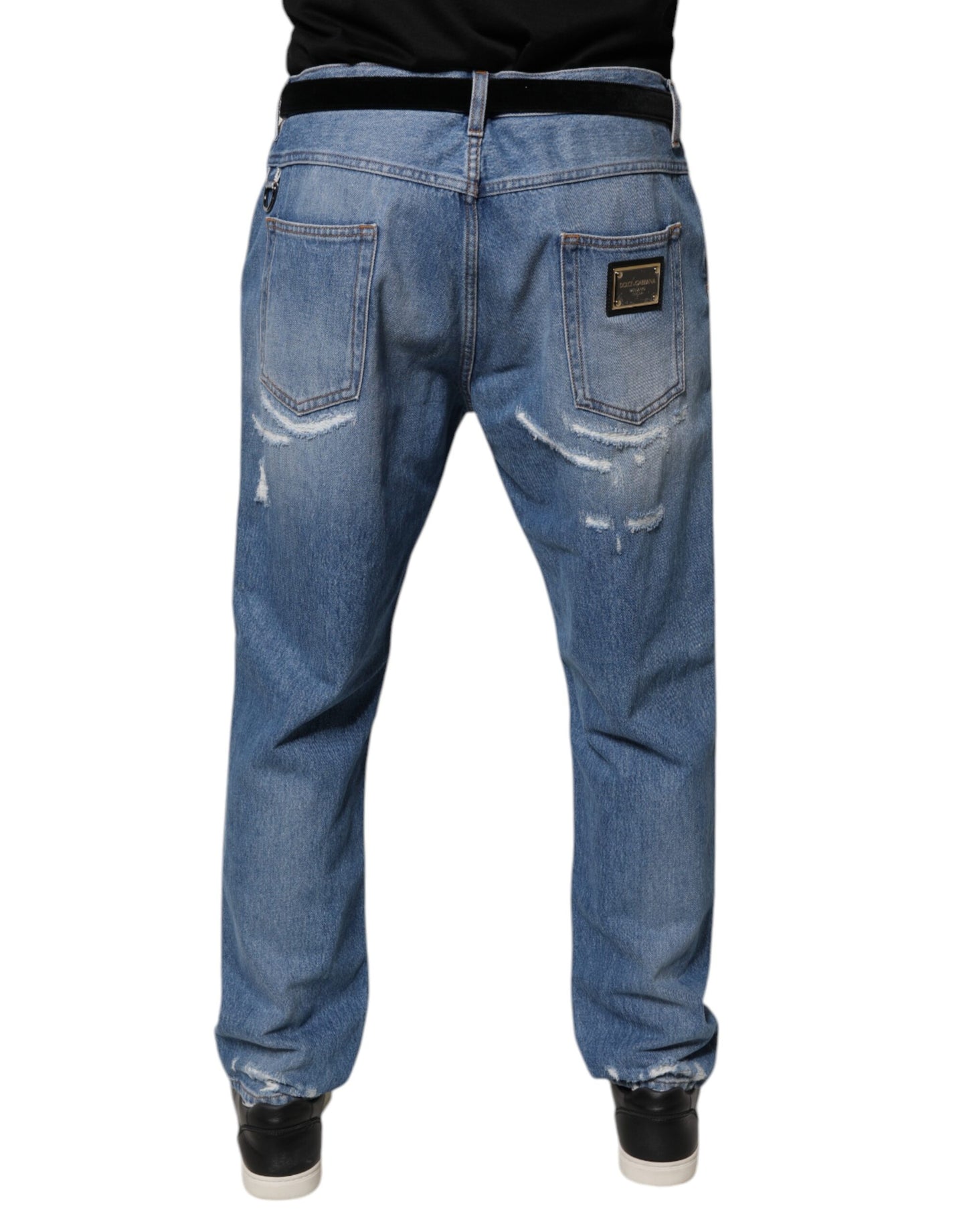 Vaqueros rectos de algodón azul desgastado de Dolce & Gabbana