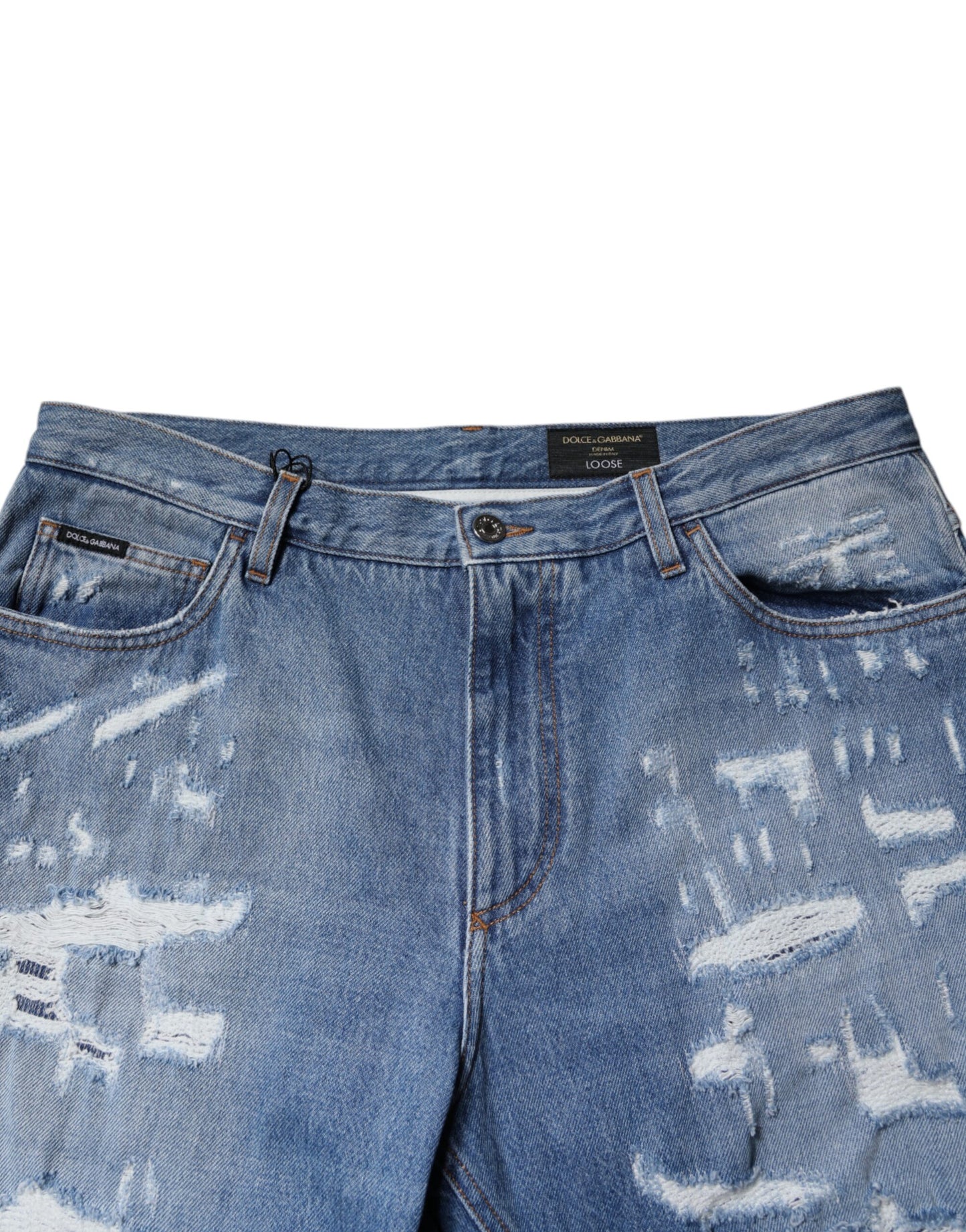 Vaqueros rectos de algodón azul desgastado de Dolce & Gabbana