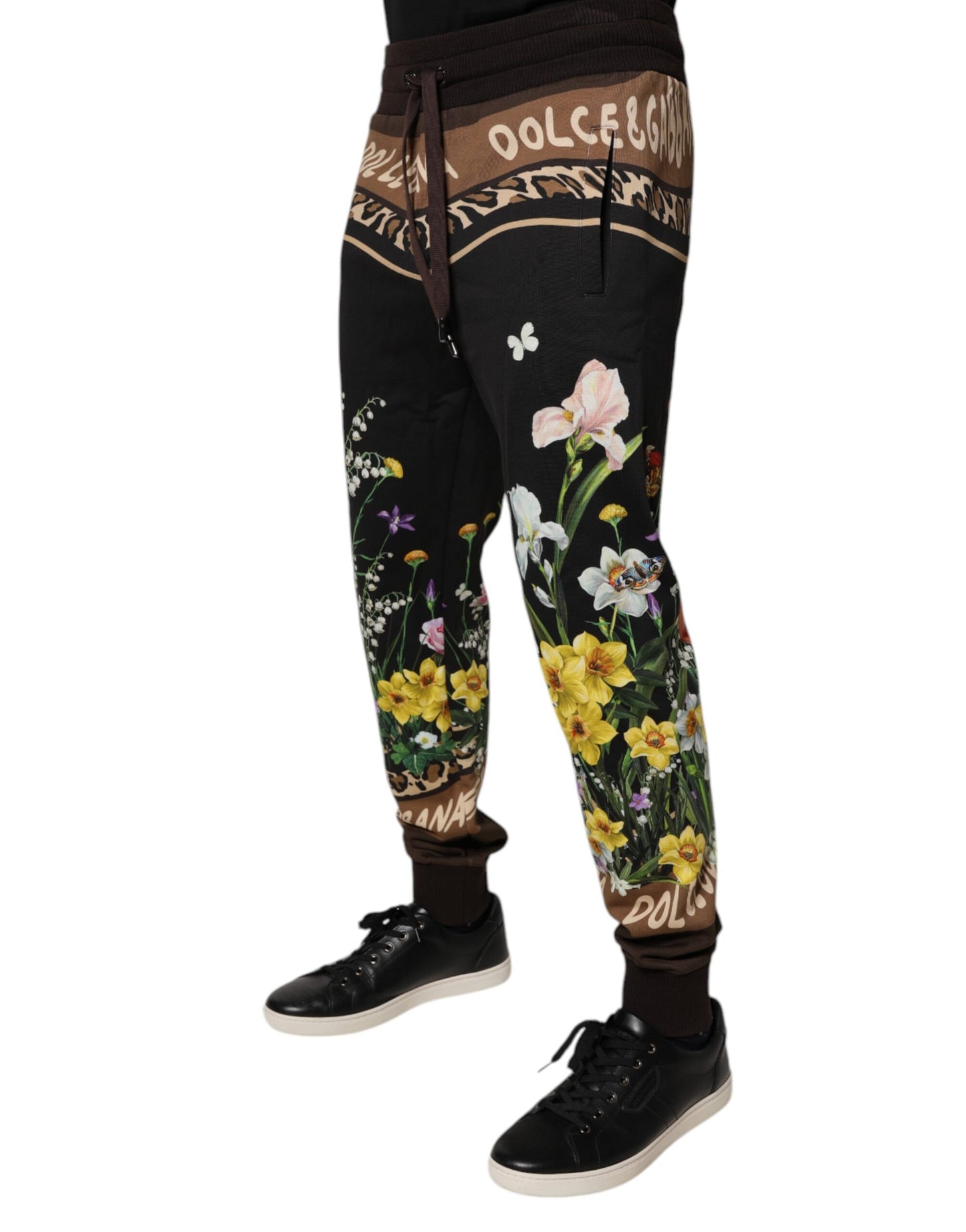 Pantalones deportivos negros de algodón con estampado floral de Dolce & Gabbana