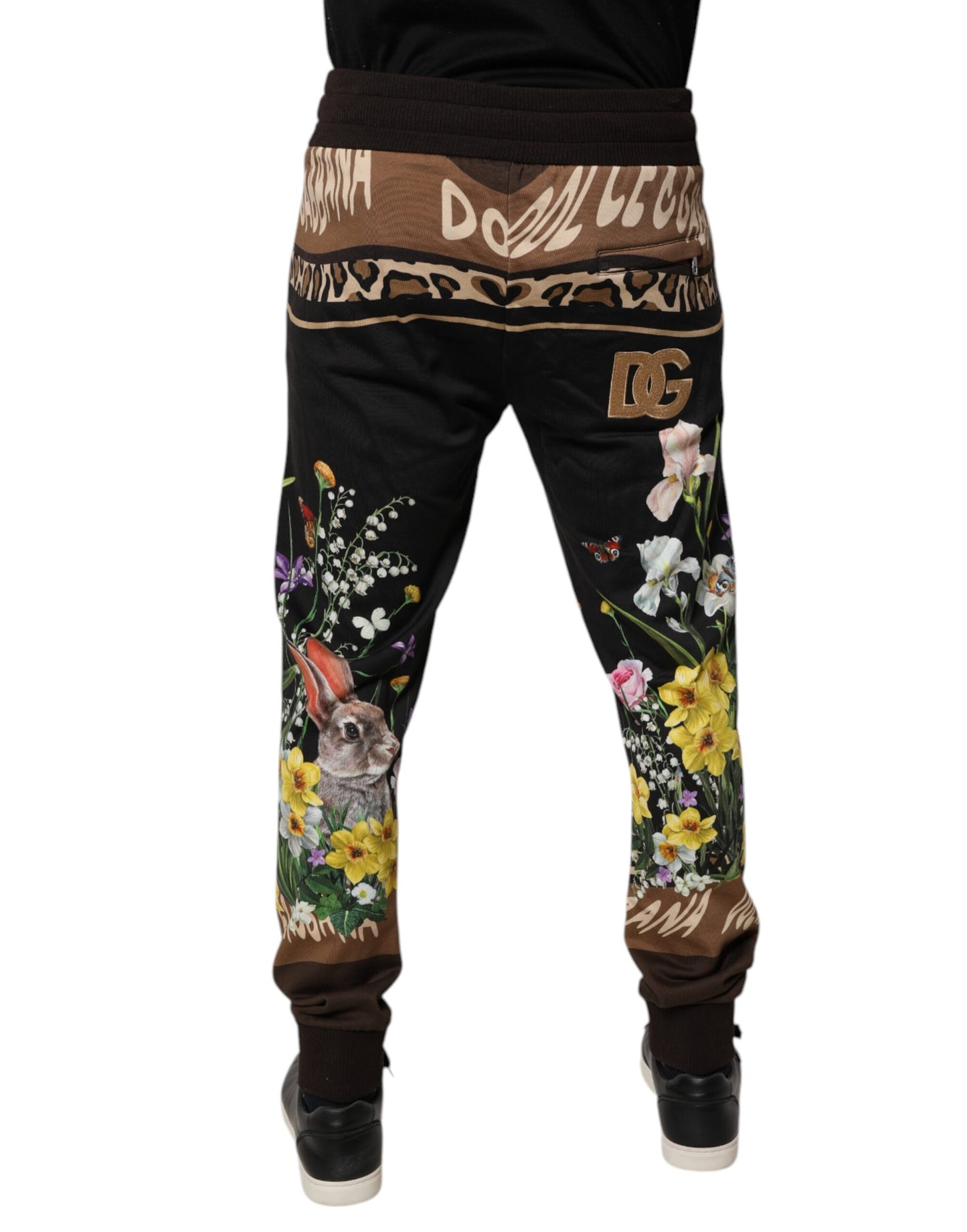 Pantalones deportivos negros de algodón con estampado floral de Dolce & Gabbana