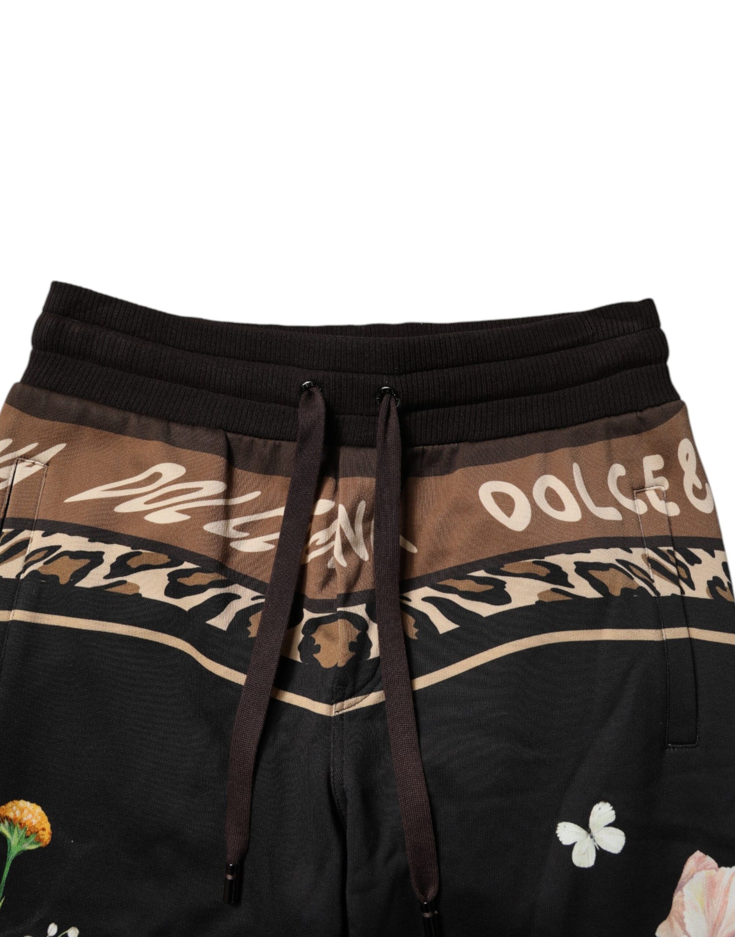 Pantalones deportivos negros de algodón con estampado floral de Dolce & Gabbana