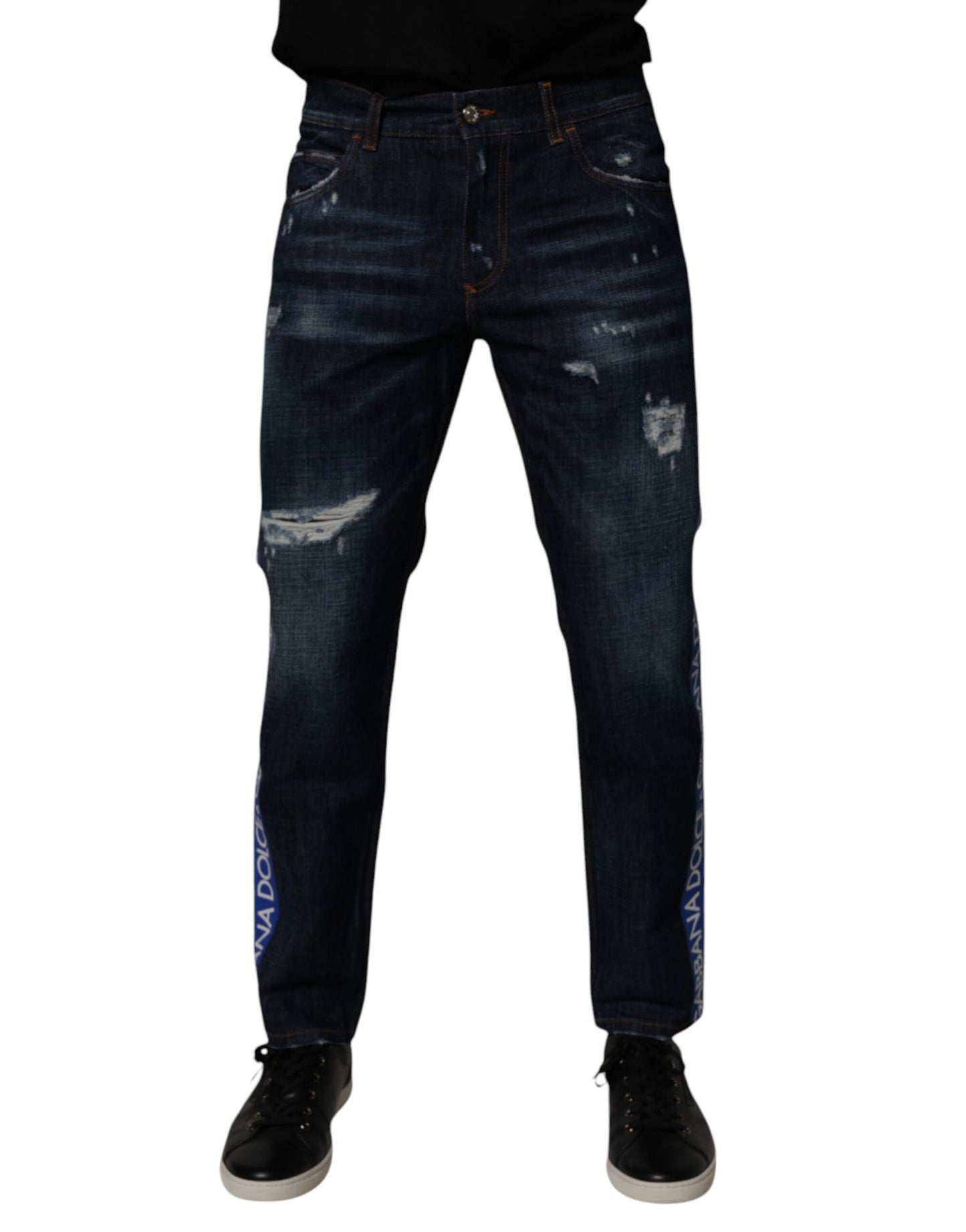 Dolce & Gabbana Vaqueros pitillo desgastados de algodón azul oscuro