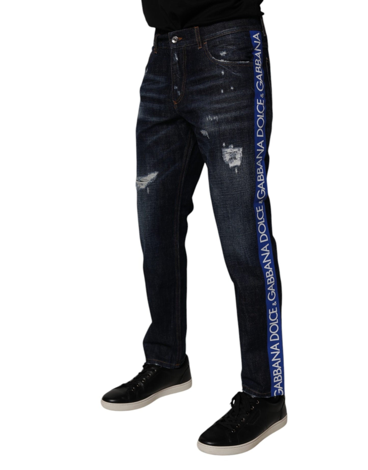 Dolce & Gabbana Vaqueros pitillo desgastados de algodón azul oscuro