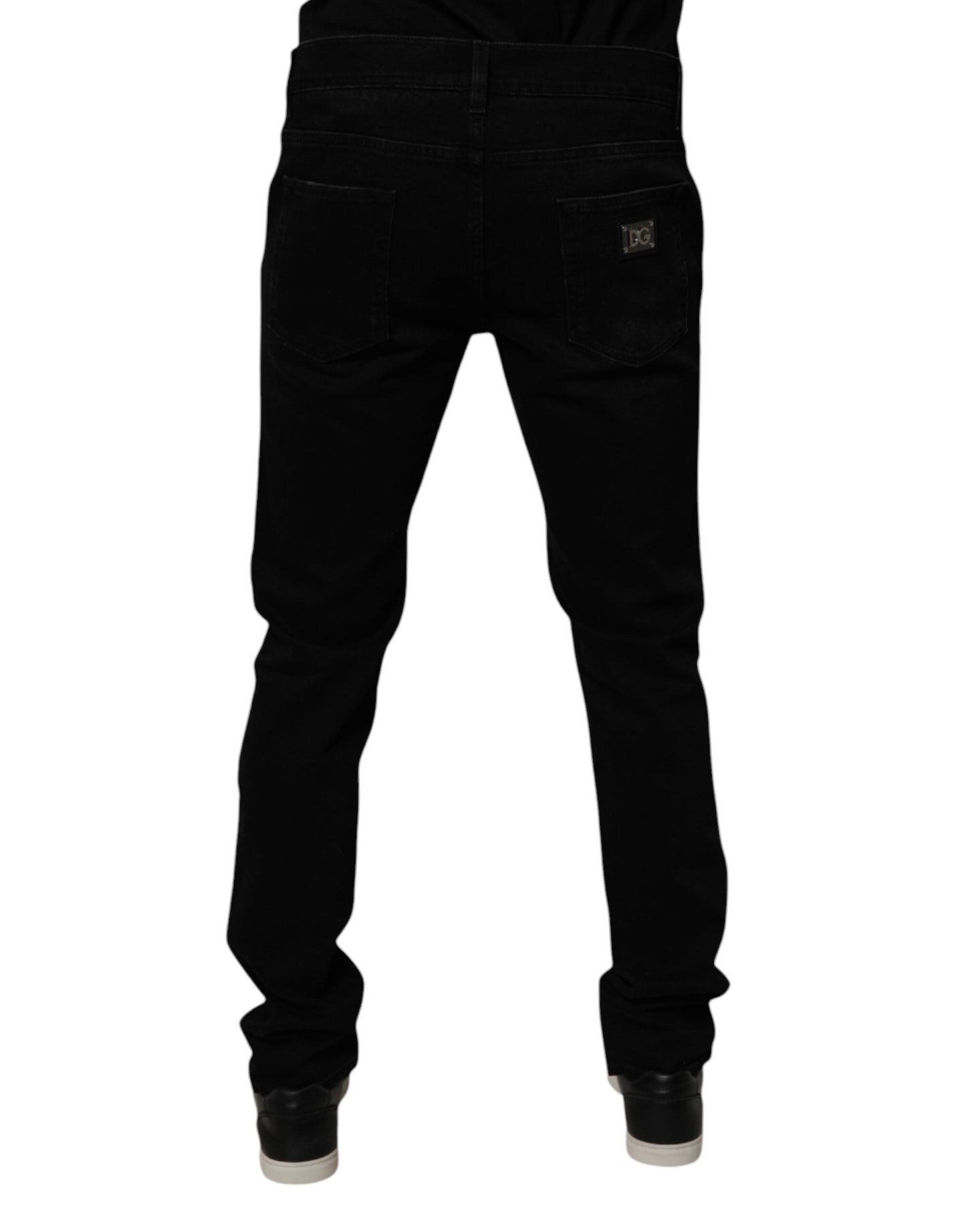 Vaqueros ajustados de algodón negro deshilachados de Dolce & Gabbana para hombre