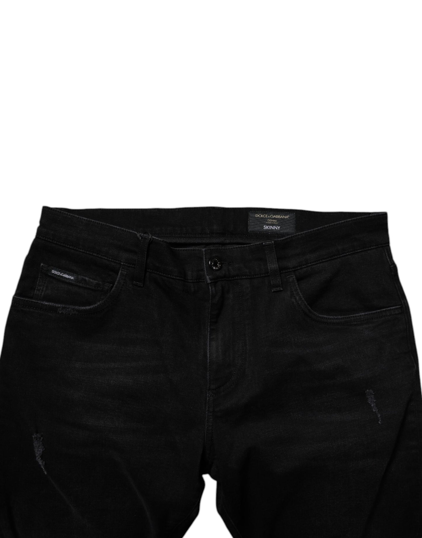 Vaqueros ajustados de algodón negro deshilachados de Dolce & Gabbana para hombre