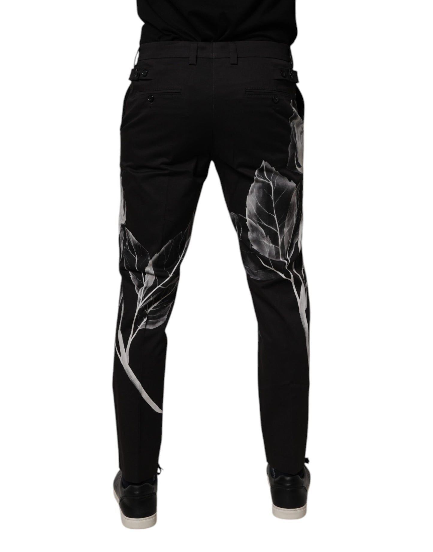 Pantalones de vestir ajustados con estampado floral de algodón negro de Dolce & Gabbana