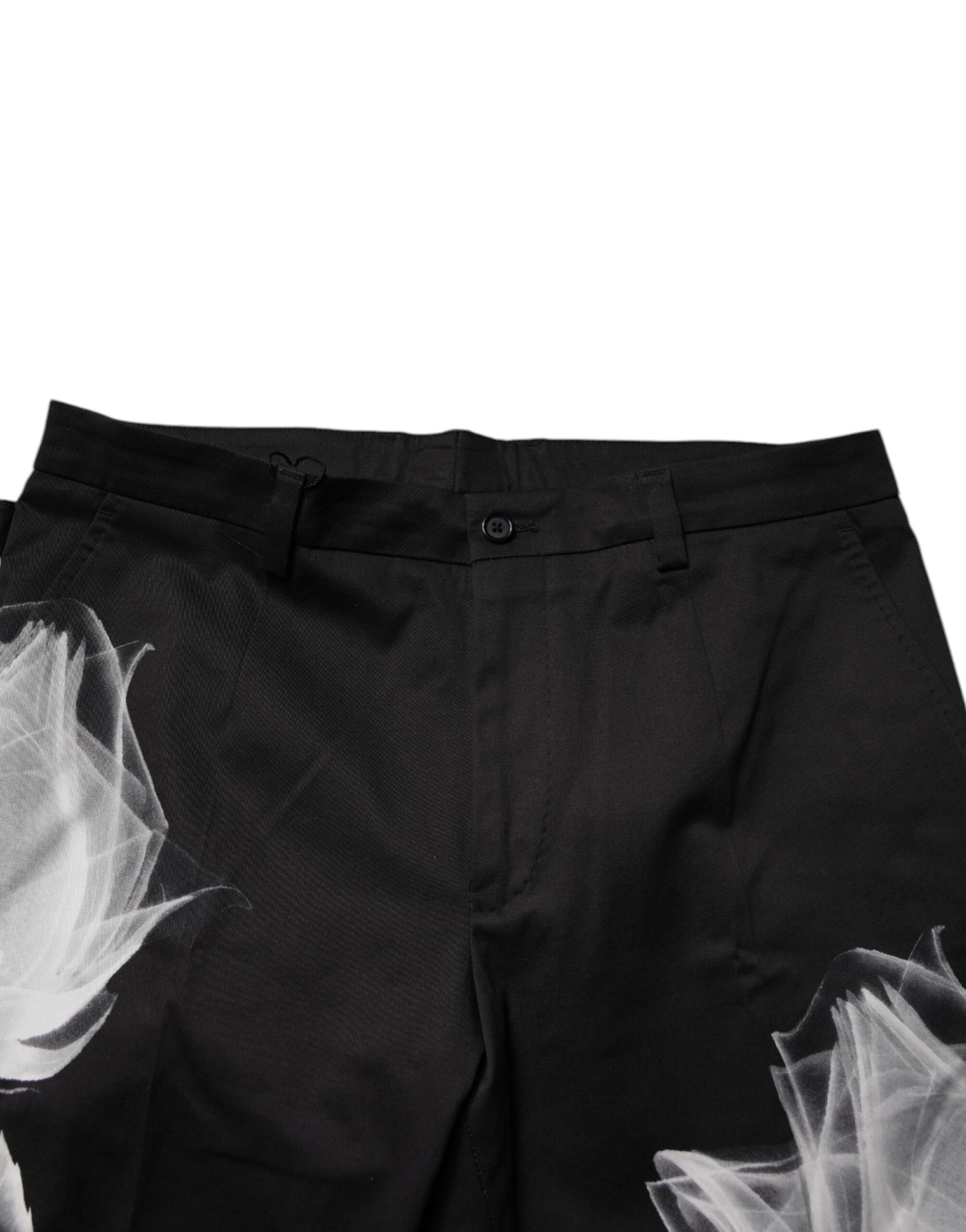 Pantalones de vestir ajustados con estampado floral de algodón negro de Dolce & Gabbana