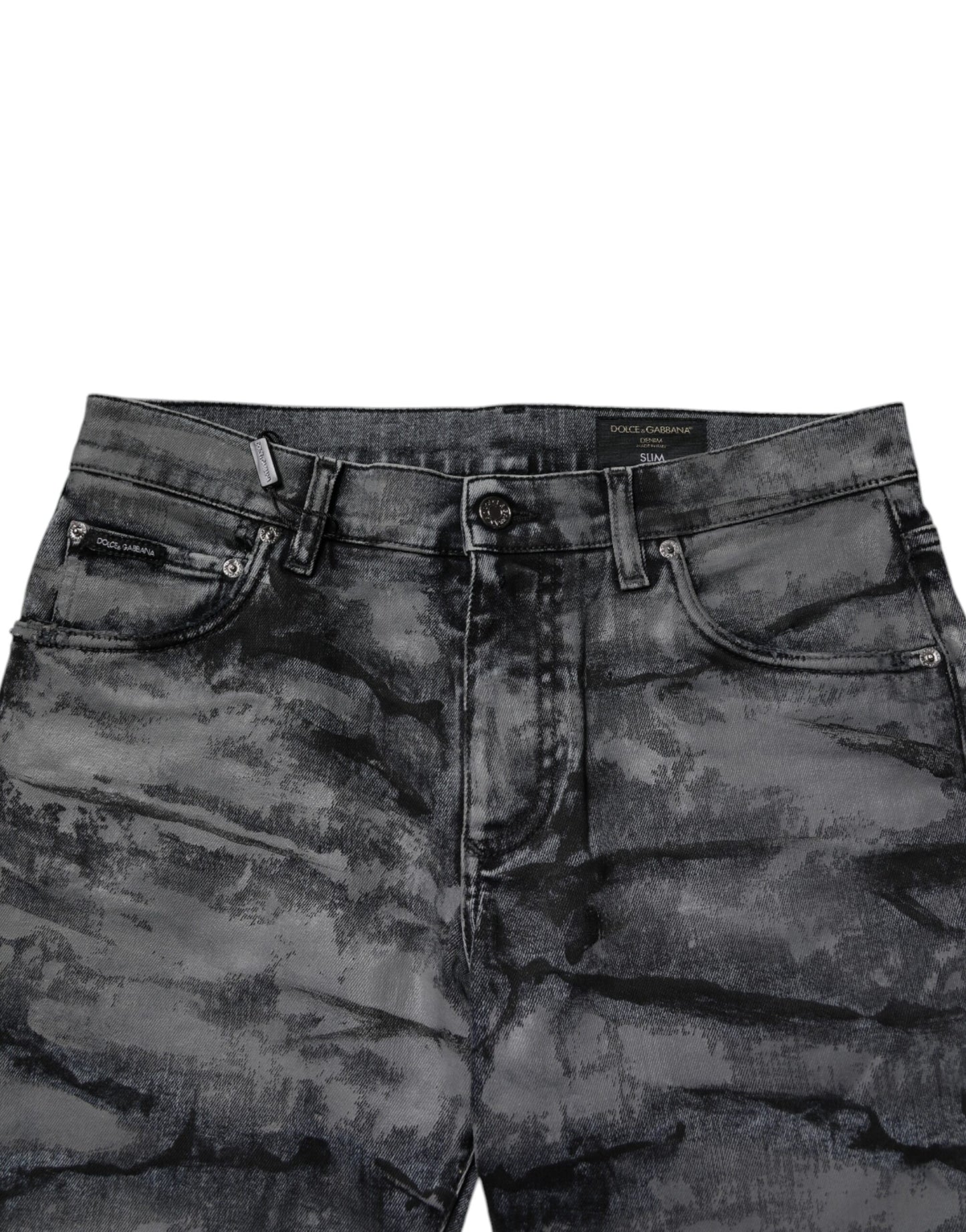 Vaqueros ajustados de algodón con efecto tie-dye en gris de Dolce & Gabbana para hombre