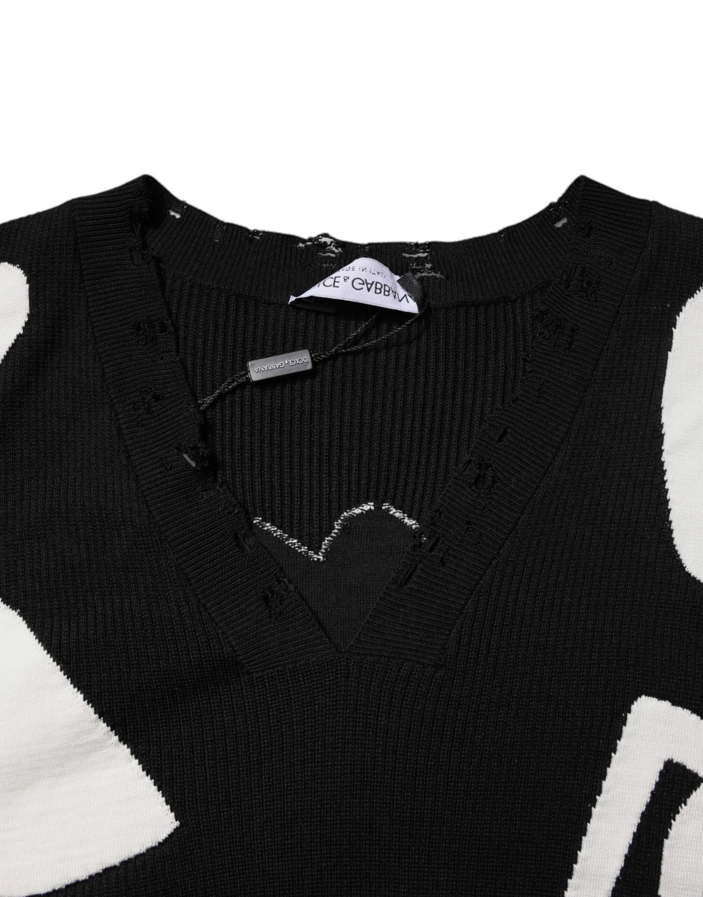 Suéter de cuello redondo de seda con corazones negros de Dolce & Gabbana
