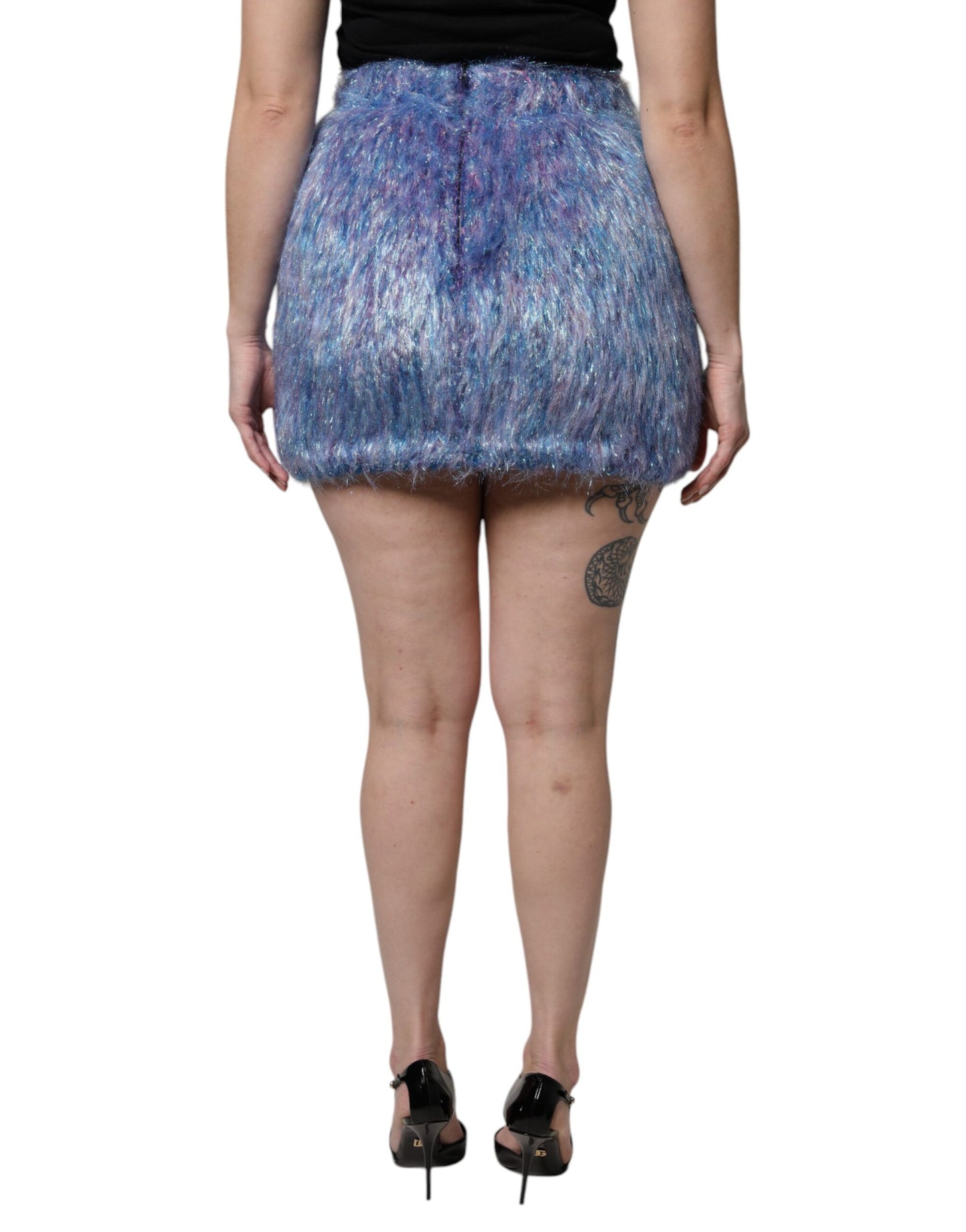 Minifalda de cintura alta de felpa multicolor de Dolce & Gabbana