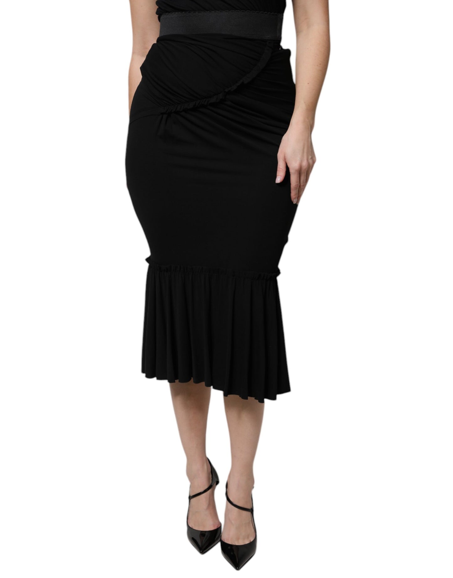 Falda midi de cintura alta con corte sirena en negro de Dolce & Gabbana