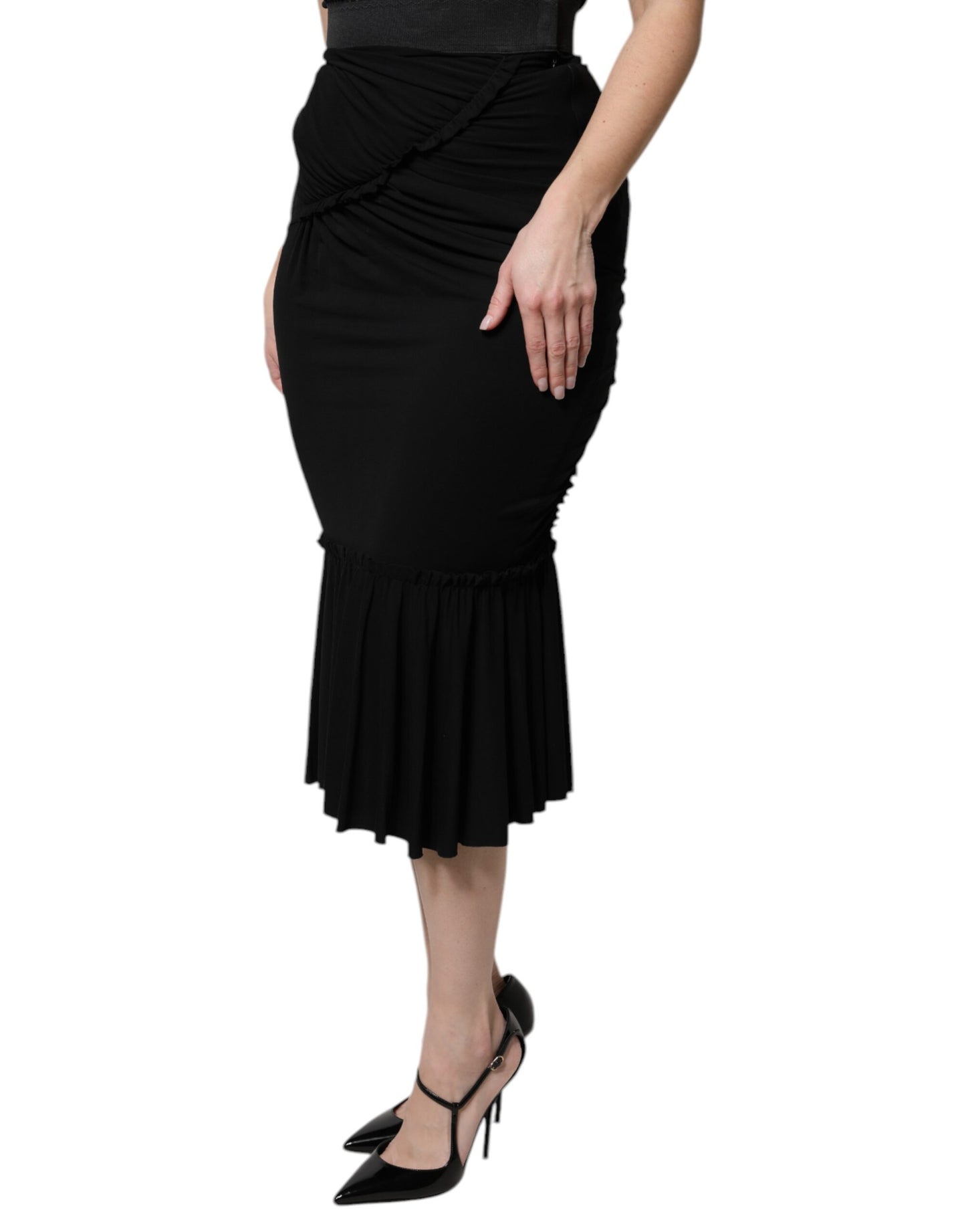 Falda midi de cintura alta con corte sirena en negro de Dolce & Gabbana