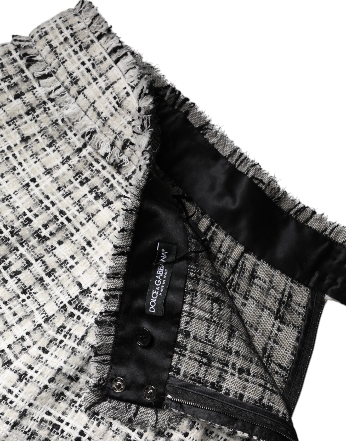 Minifalda de tweed a cuadros con cintura alta en blanco y negro de Dolce & Gabbana