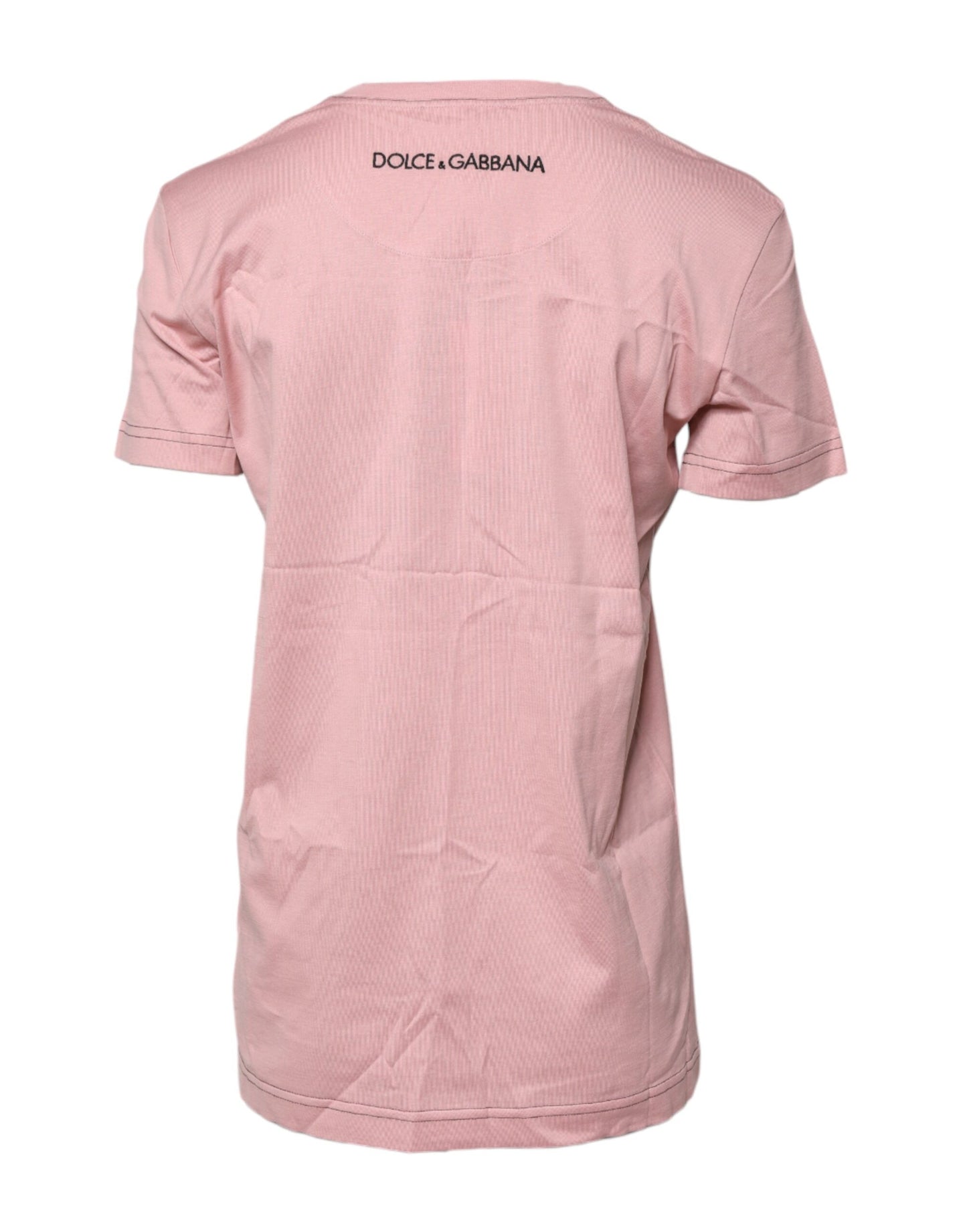 Camiseta de algodón con cuello redondo y estampado del logotipo rosa de Dolce & Gabbana