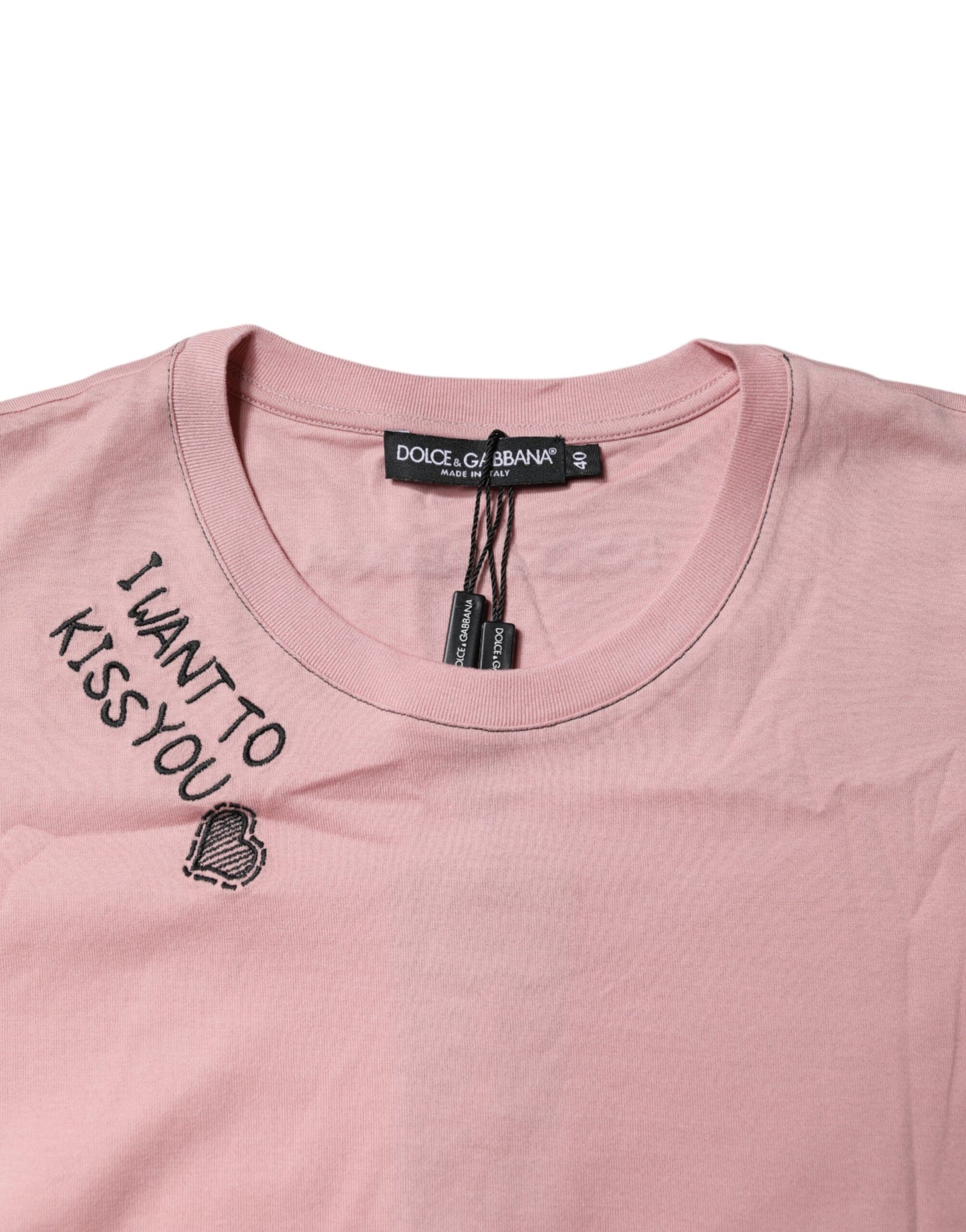 Camiseta de algodón con cuello redondo y estampado del logotipo rosa de Dolce & Gabbana