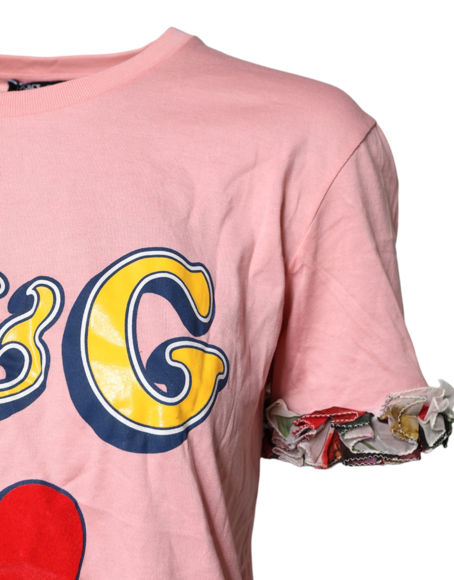 Camiseta de algodón con cuello redondo y estampado del logotipo rosa de Dolce & Gabbana