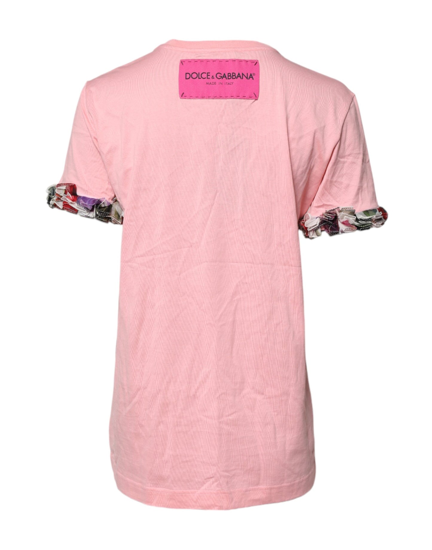 Camiseta de algodón con cuello redondo y estampado del logotipo rosa de Dolce & Gabbana