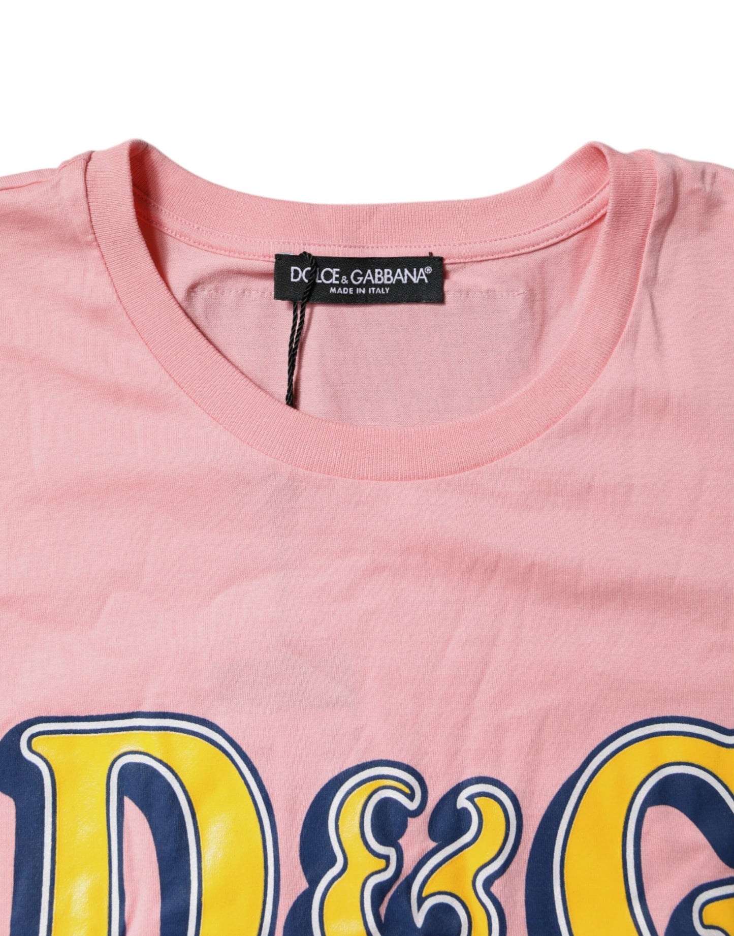 Camiseta de algodón con cuello redondo y estampado del logotipo rosa de Dolce & Gabbana