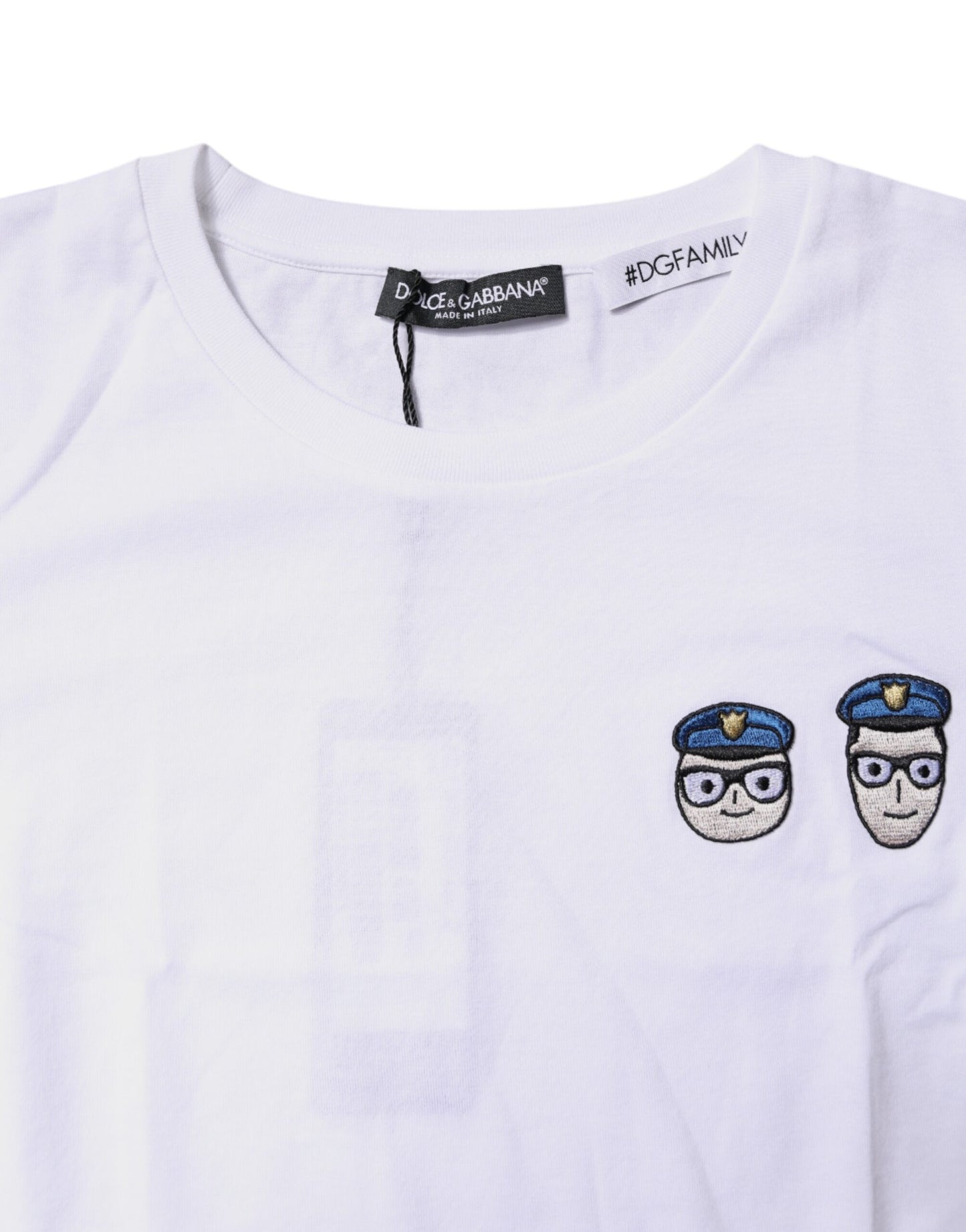 Camiseta blanca de algodón con cuello redondo #DGFamily de Dolce & Gabbana