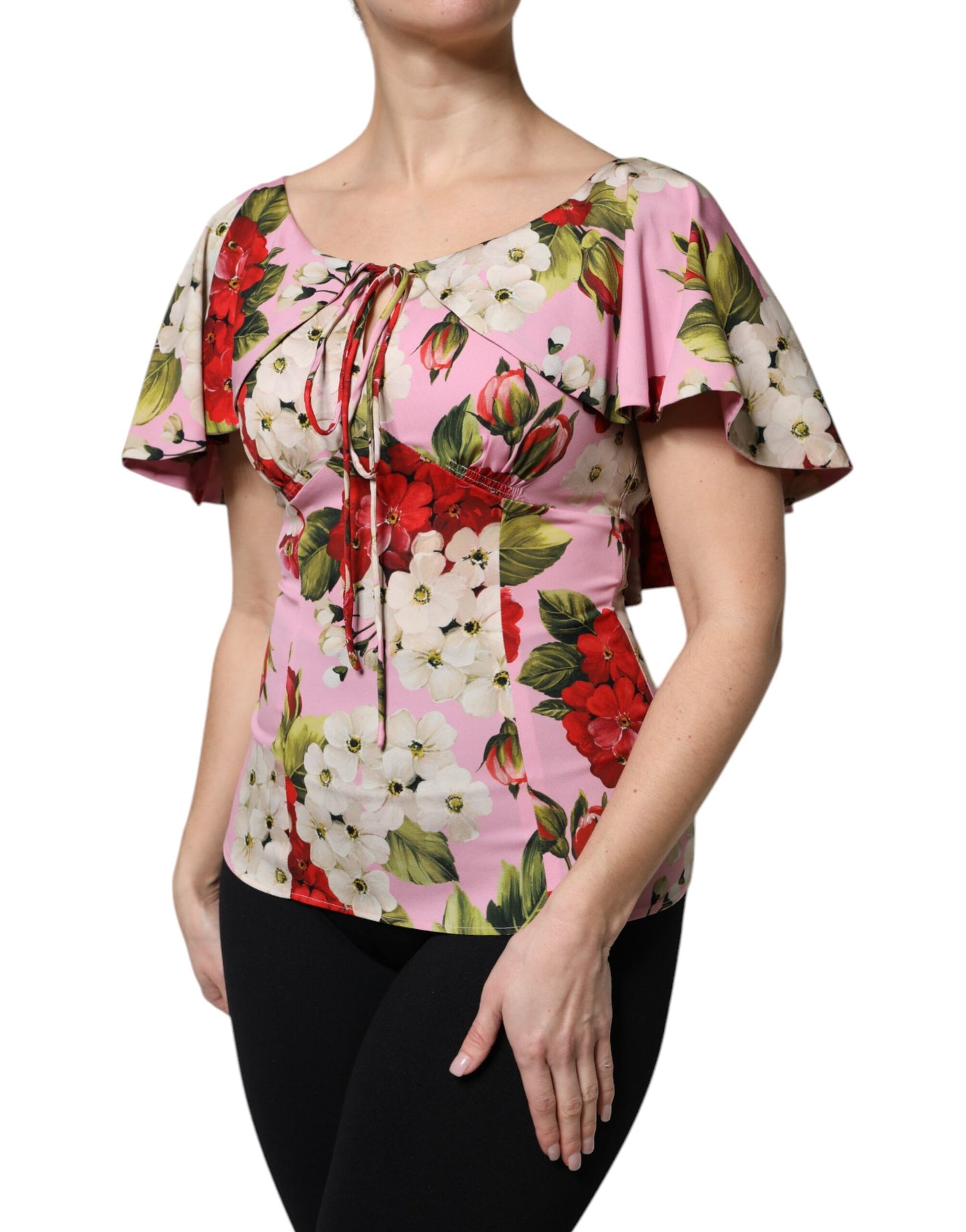 Blusa de manga corta de seda con estampado floral rosa de Dolce & Gabbana