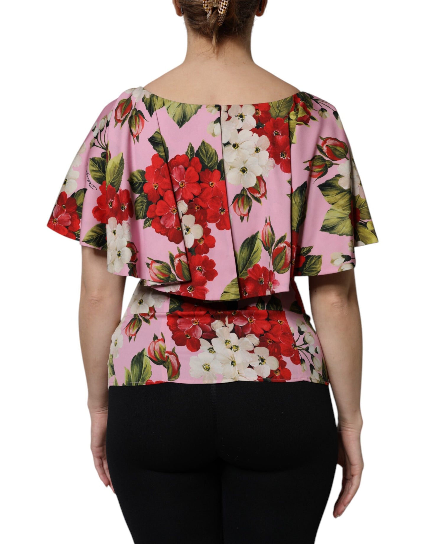 Blusa de manga corta de seda con estampado floral rosa de Dolce & Gabbana