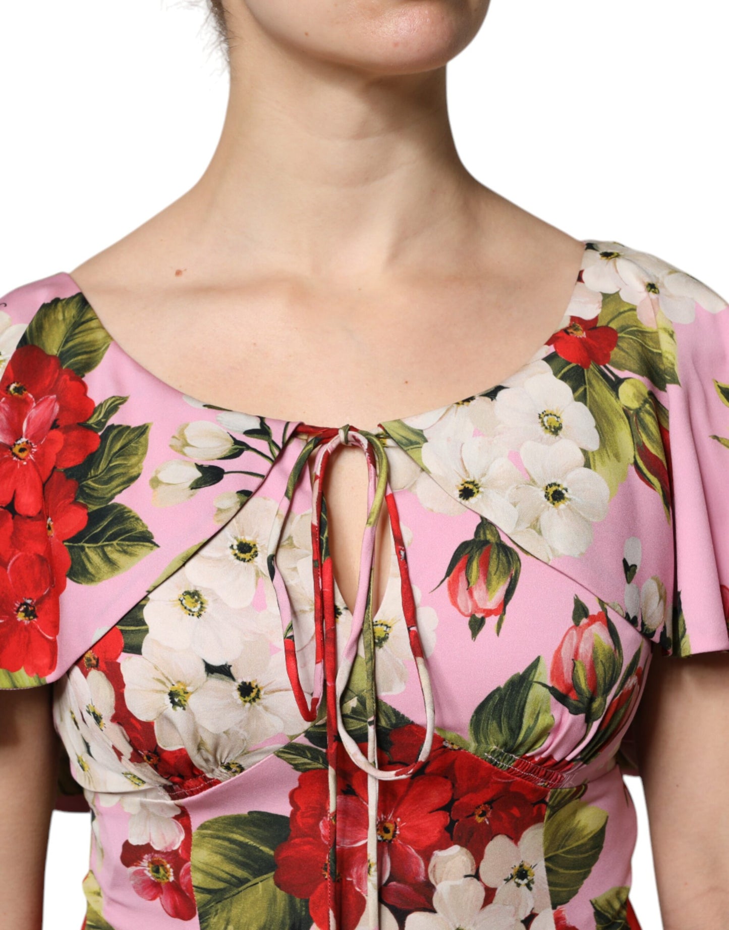 Blusa de manga corta de seda con estampado floral rosa de Dolce & Gabbana