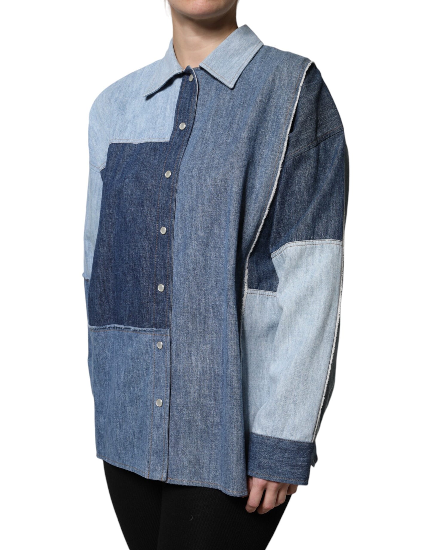 Top de manga larga con cuello abotonado de algodón azul de Dolce & Gabbana