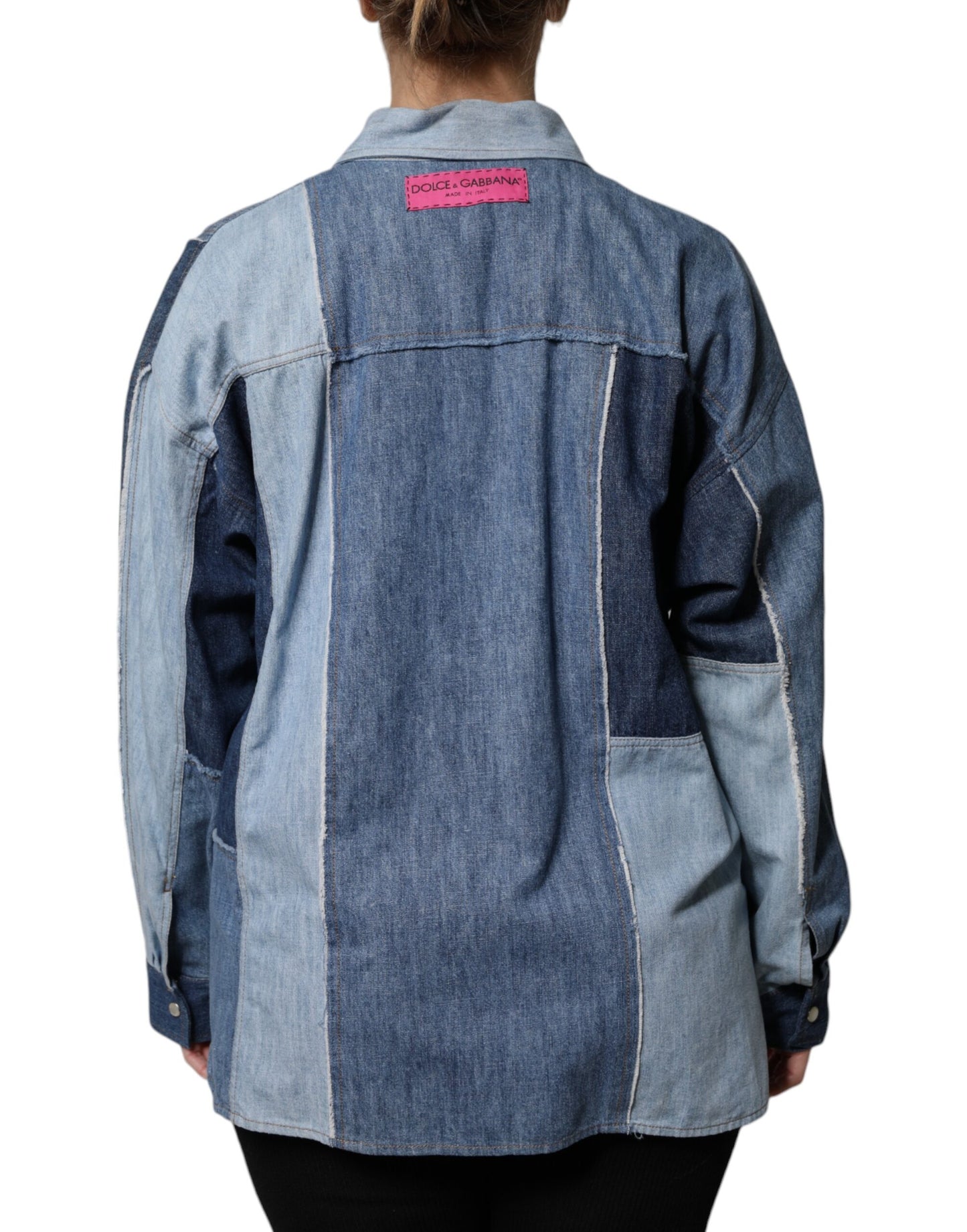 Top de manga larga con cuello abotonado de algodón azul de Dolce & Gabbana