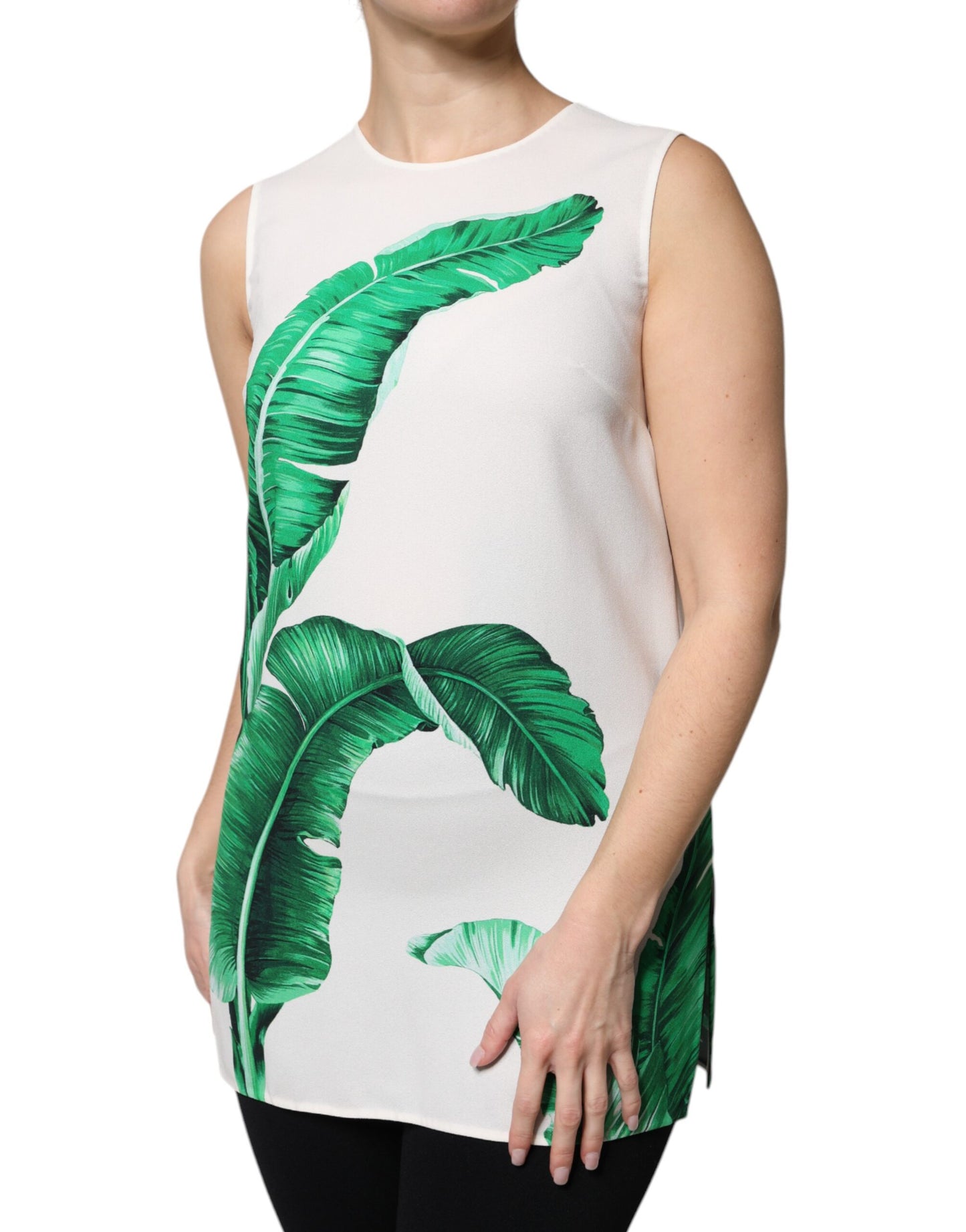 Top de tirantes de cuello redondo con estampado de hojas de plátano blancas de Dolce & Gabbana