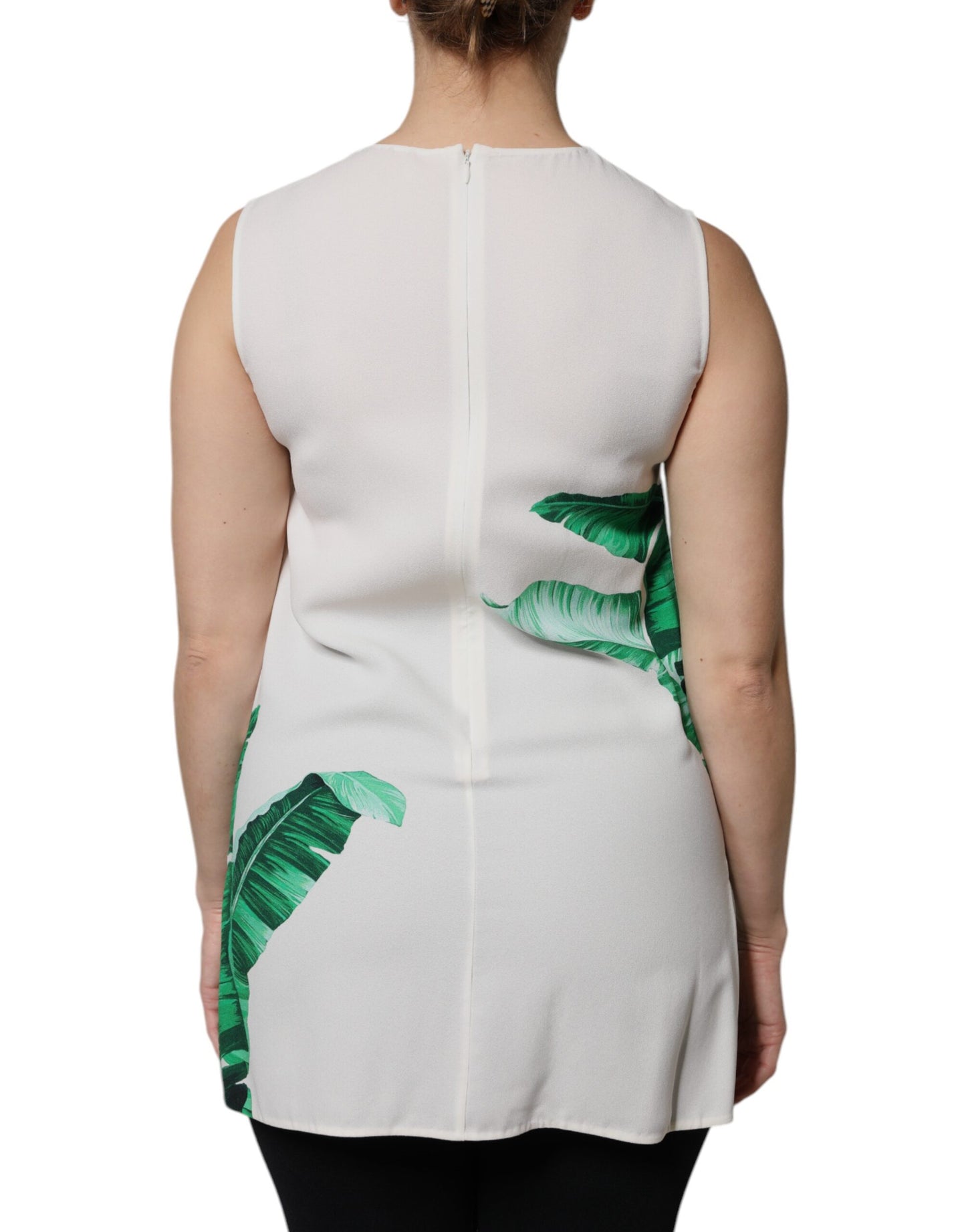 Top de tirantes de cuello redondo con estampado de hojas de plátano blancas de Dolce & Gabbana