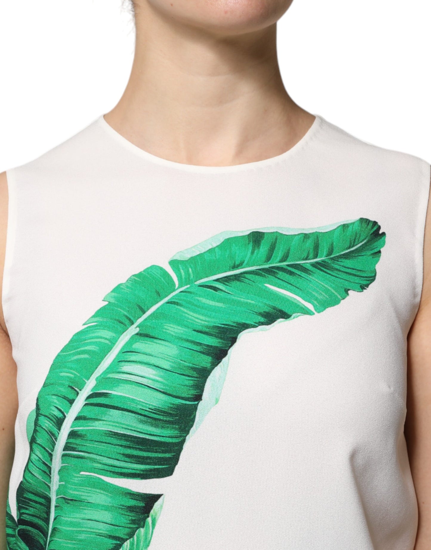 Top de tirantes de cuello redondo con estampado de hojas de plátano blancas de Dolce & Gabbana