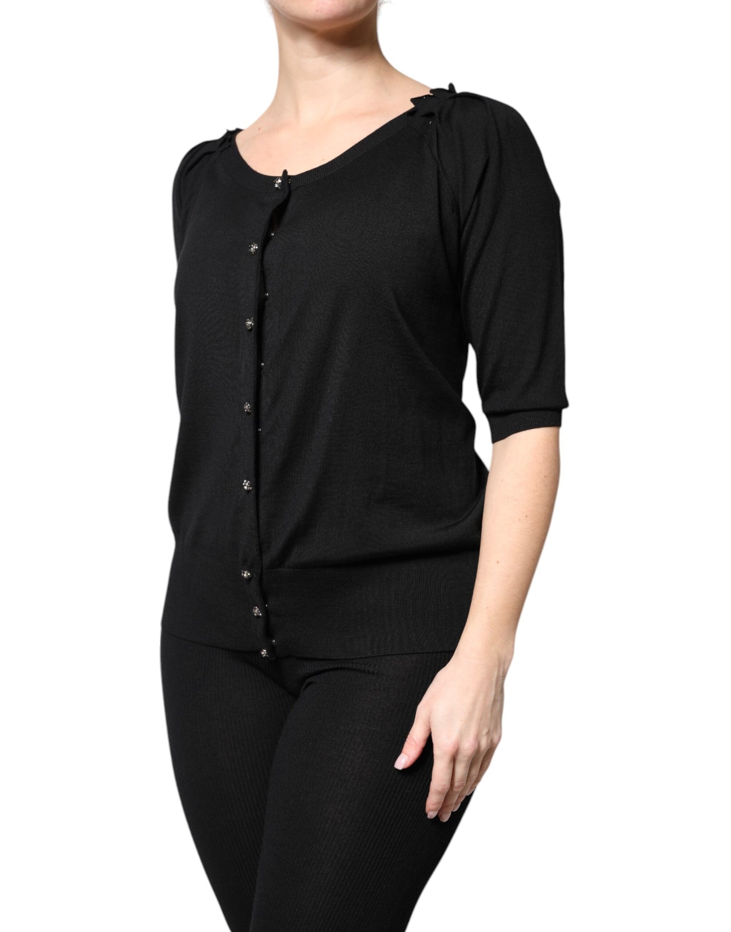 Blusa negra de manga corta con botones de Dolce & Gabbana