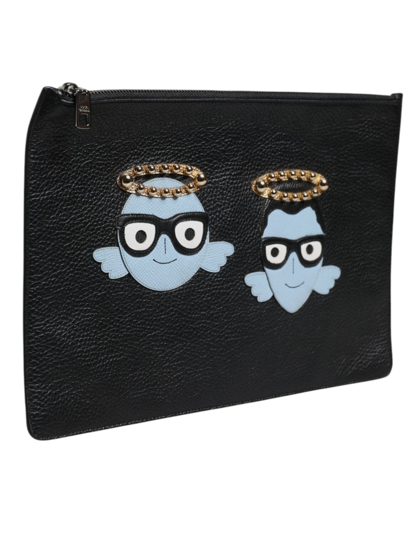 Bolso de mano con cremallera y adornos de cuero negro #DGFAMILY de Dolce & Gabbana para hombre
