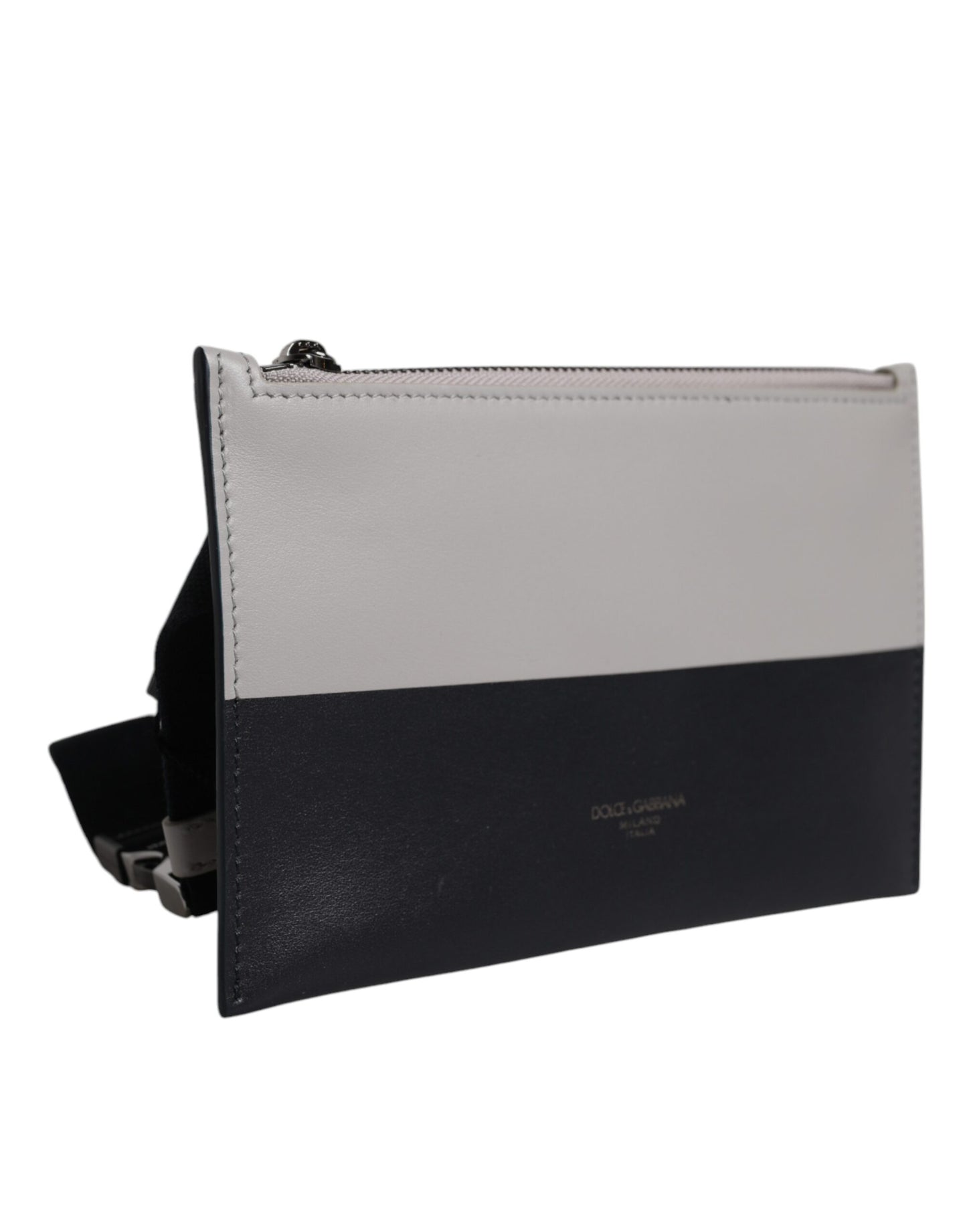 Bolso bandolera Dolce & Gabbana de piel blanca y negra con logo en relieve
